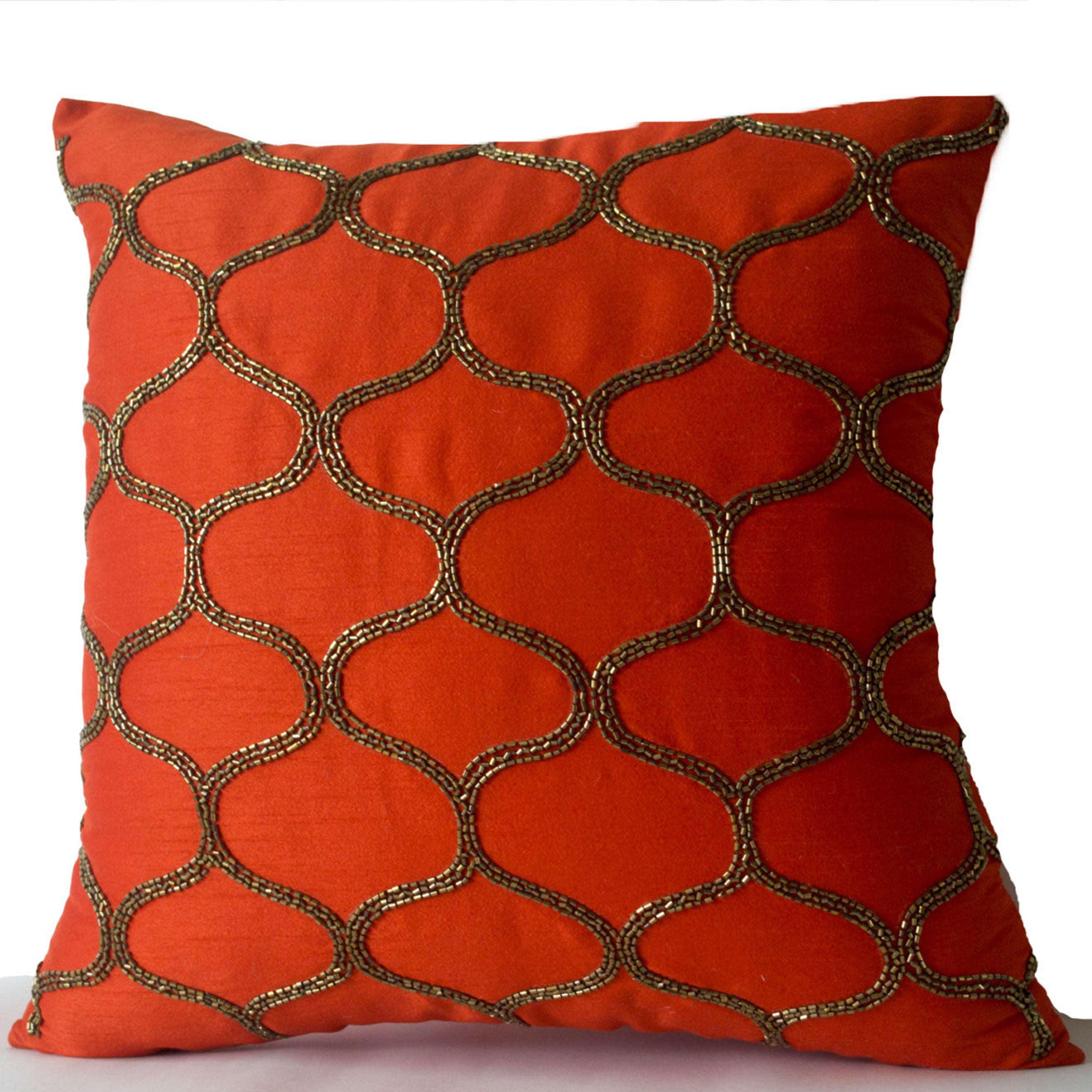 Orange Decorative Pillow Orange Pillow Orange Silk Pillow Orange Brown Gold Pillow Covers Sequin Pillows 18x18 Gift Autumn Decor