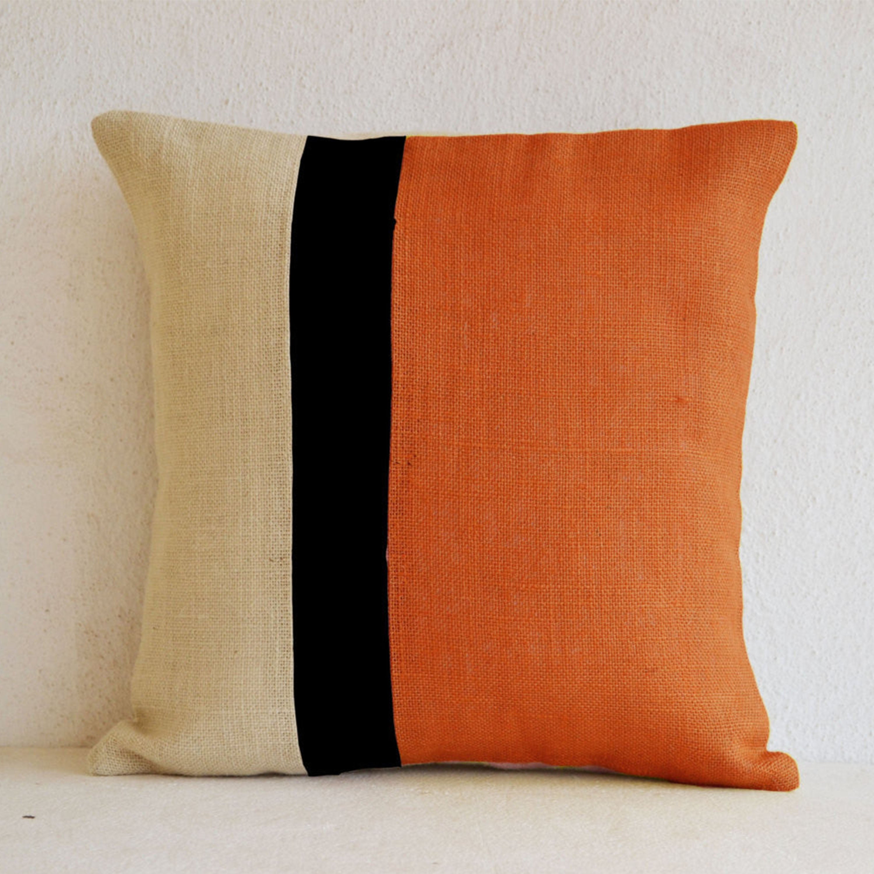 Orange Throw Pillow Burlap Pillow Color Block Orange Decorative Cushion Spring Couch Pillow Gift Orange Euro Sham