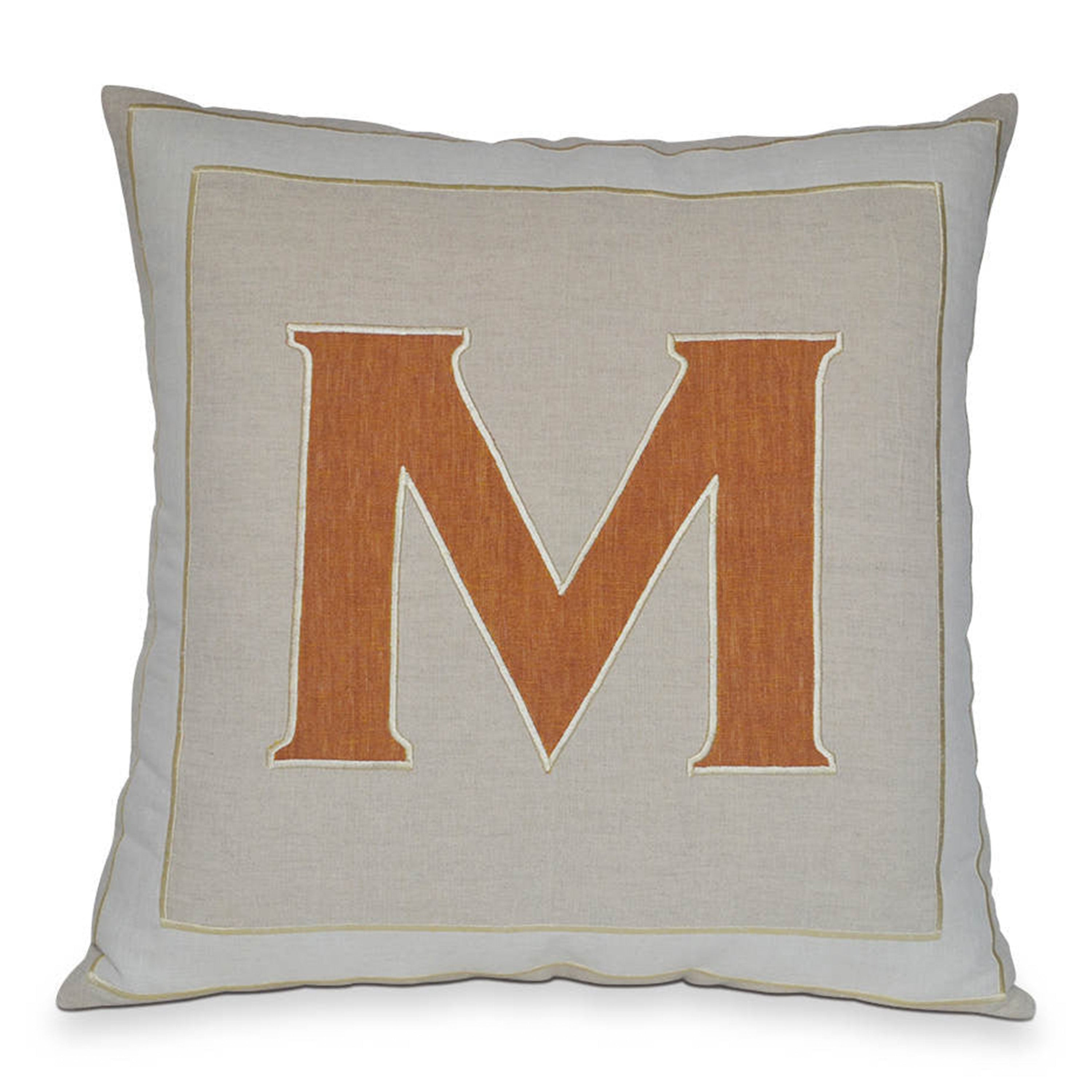 Personalized Monogrammed M Letter Decorative Linen Throw Pillow Cover