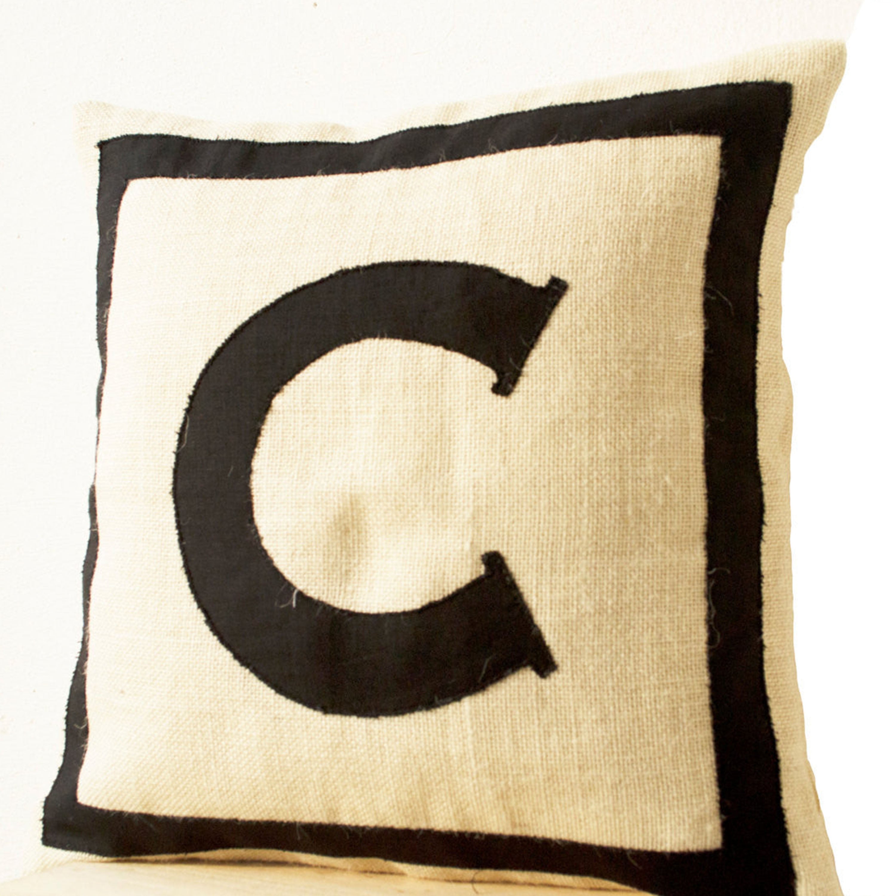 Personalized Monogram throw pillow- Burlap pillows- Black cotton monogram cushion - Hessian Cushion - Decorative throw pillows- 16x16 Gift