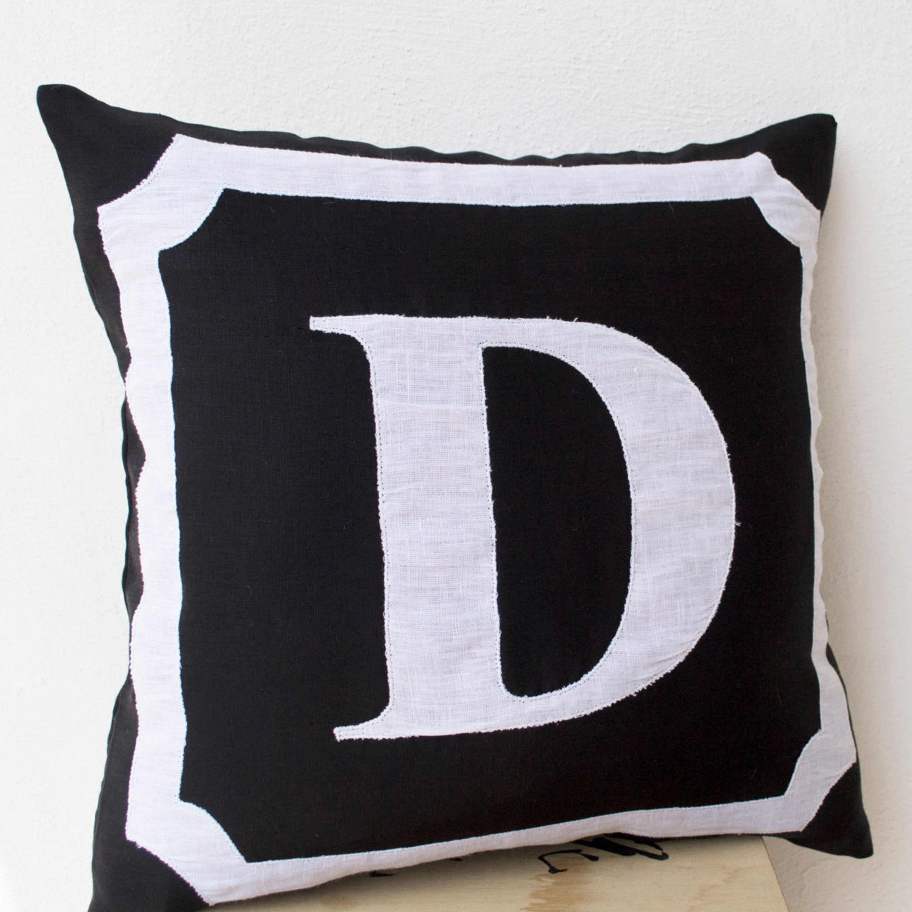 Personalized Monogram throw pillow- Cotton pillows- Black Cotton monogram cushion - Initial pillow - Decorative throw pillows- 16x16 pillow