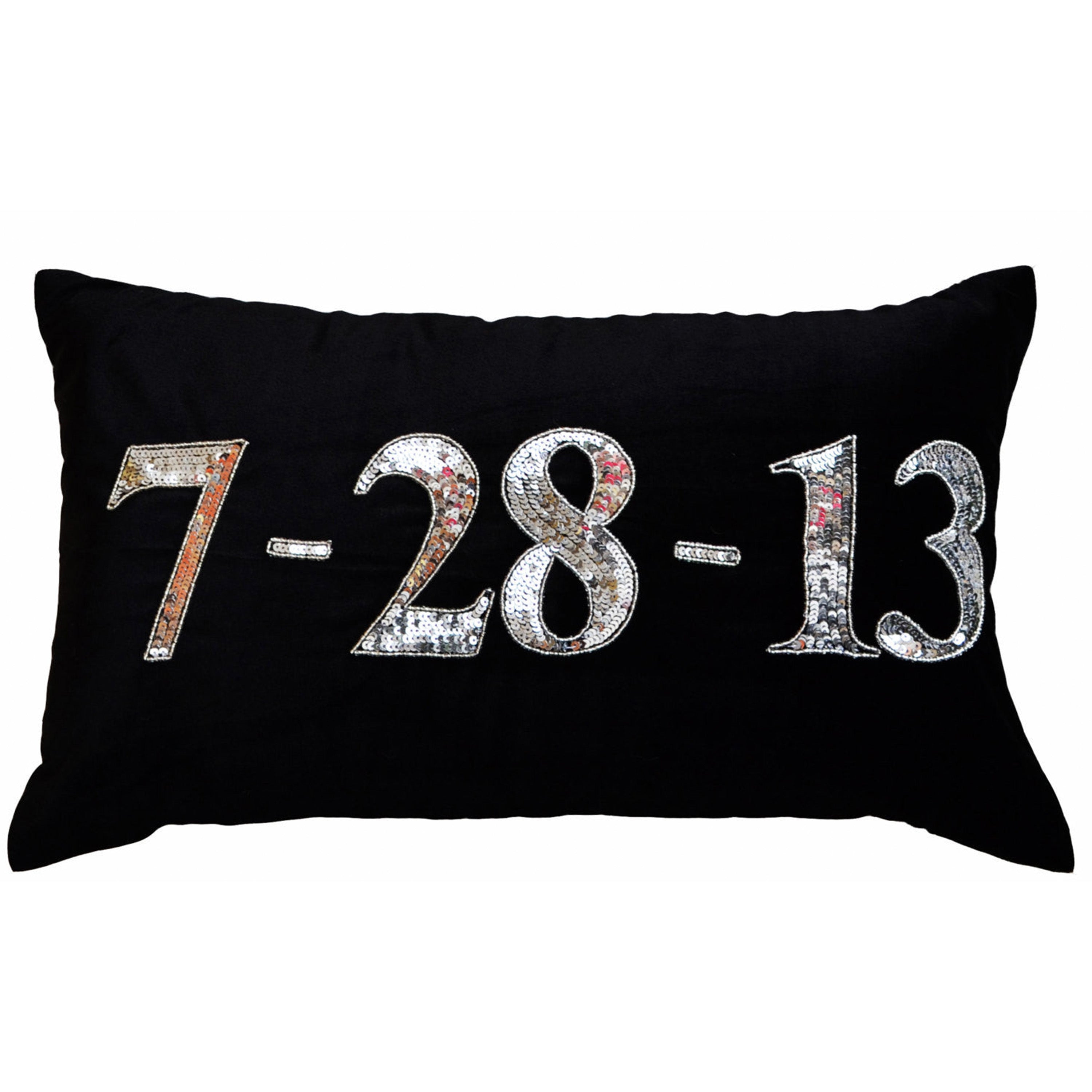 Personalized date pillows- Black velvet cushion - Decorative throw pillows with monogrammed date - Silver sequin pillow - lumbar pillow