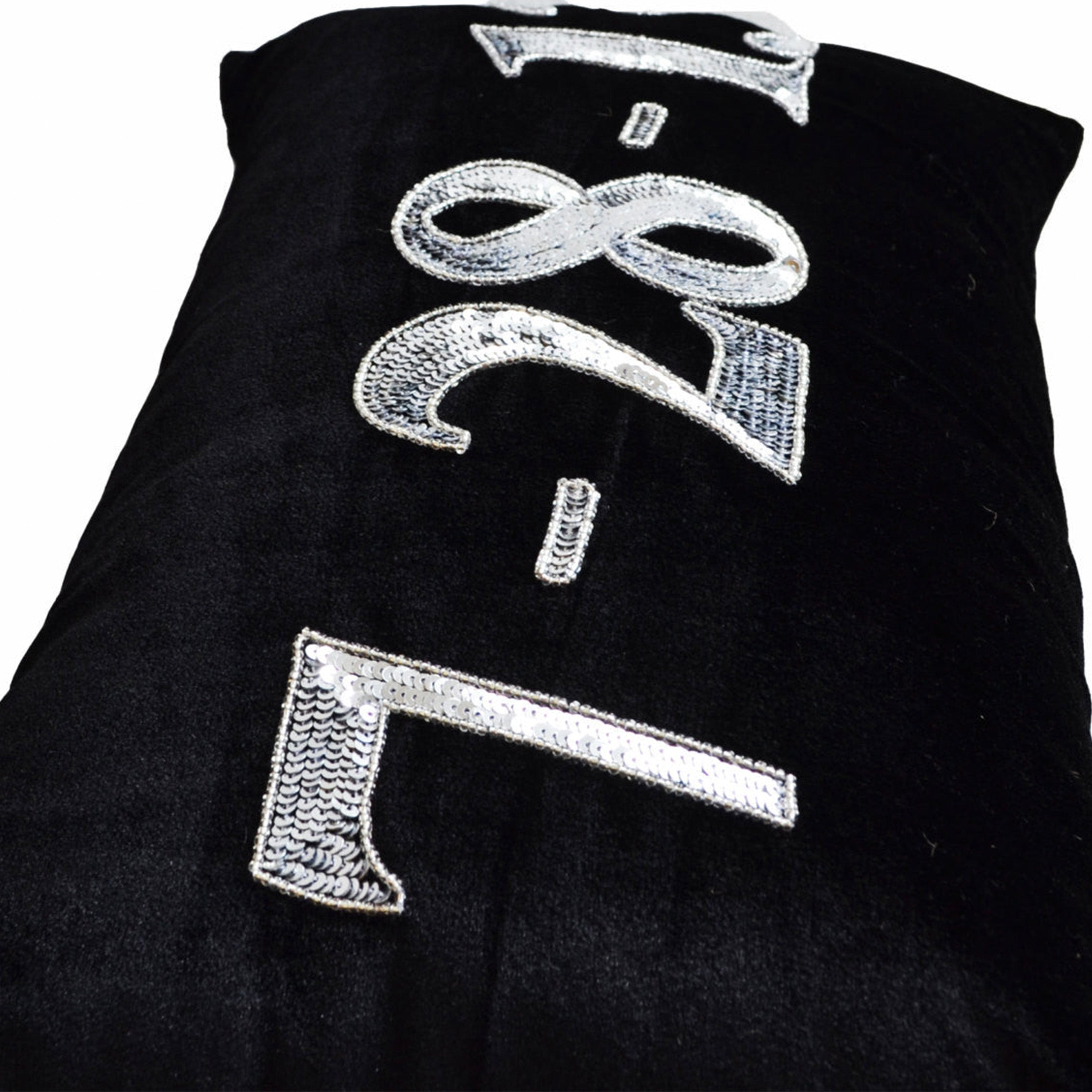 Personalized date pillows- Black velvet cushion - Decorative throw pillows with monogrammed date - Silver sequin pillow - lumbar pillow