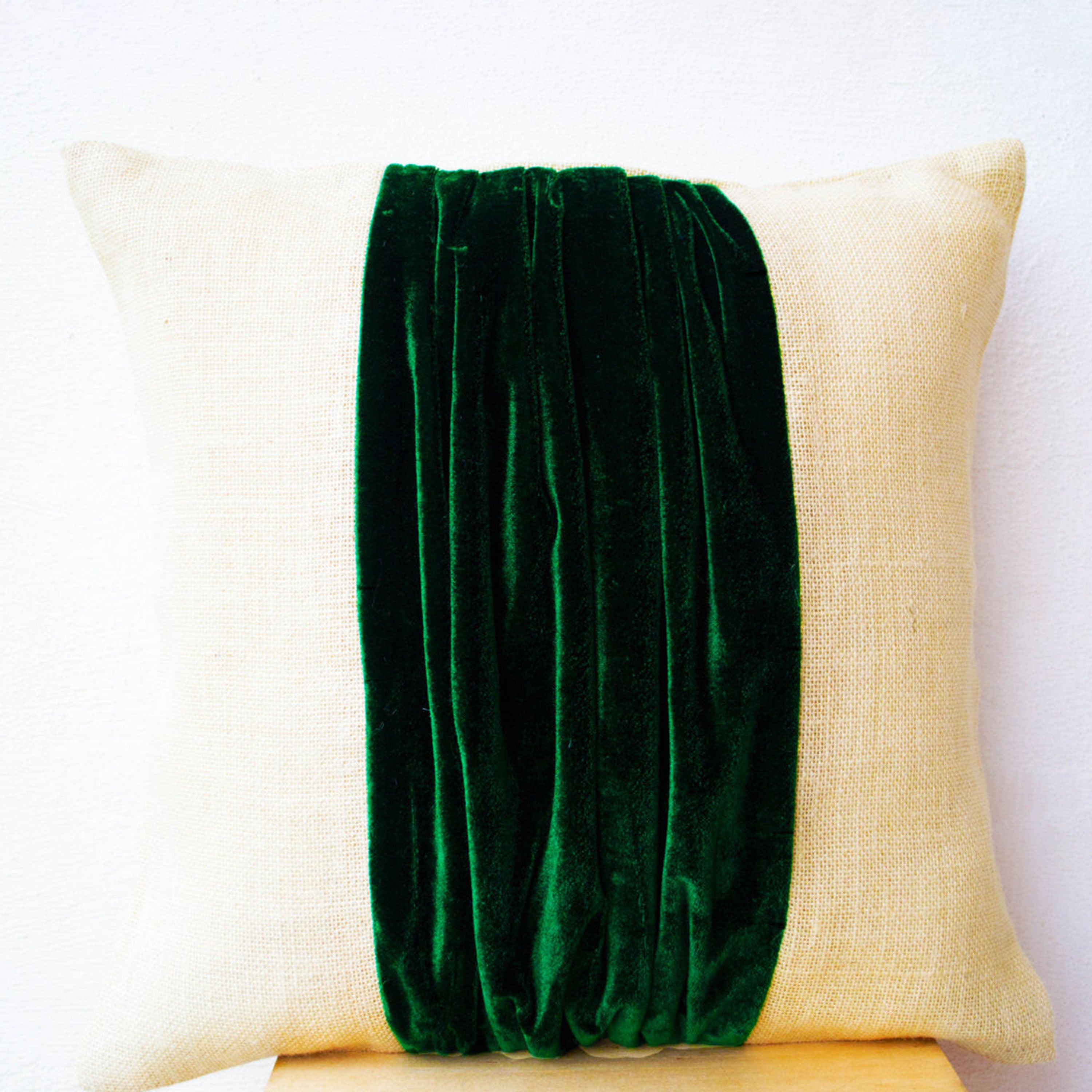 Pillow cover -Color Block Pillow -Burlap Color Block Pillow -Green Velvet Color Block Cushion -Throw Pillow -Decorative Pillow -16x16 -Gift