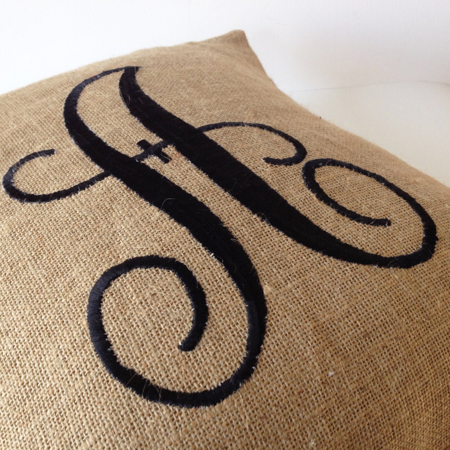 Rustic Burlap Pillow with Personalized Monogram