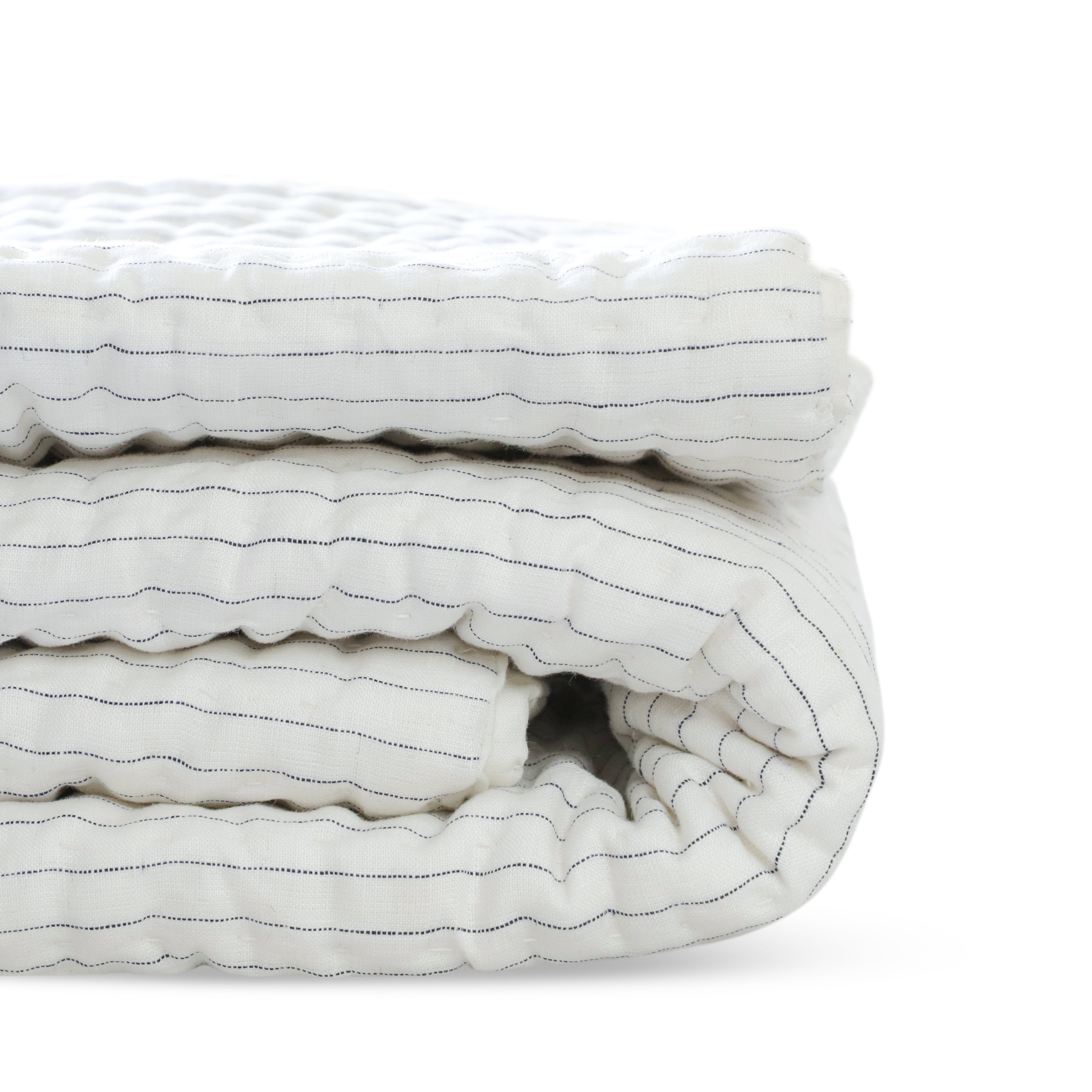 Handmade stripe linen quilt with grey ivory stripes, pick stitch design comforter. Perfect as a linen coverlet.