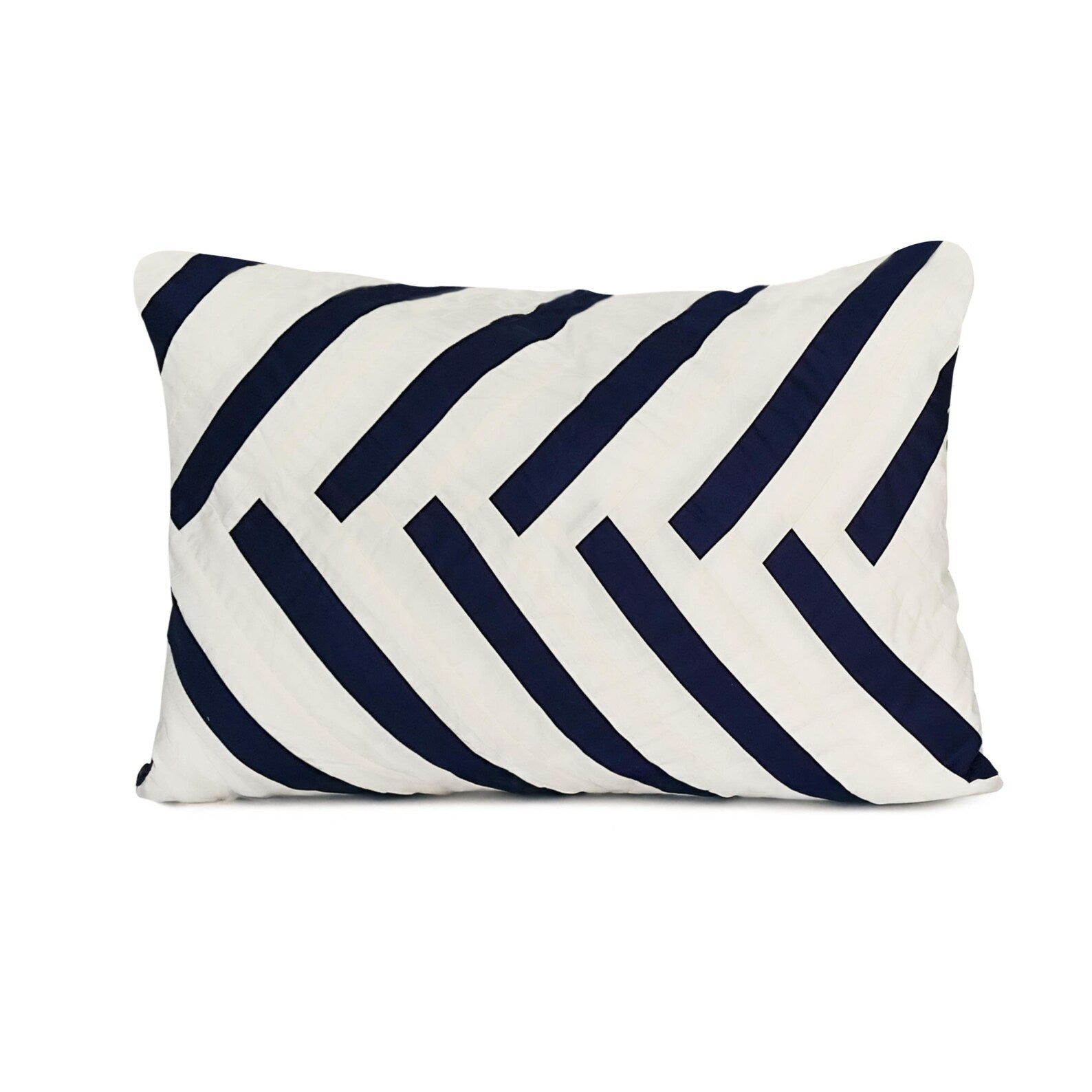 Handmade navy chevron patchwork pillow cover. Machine washable and perfect for dorm rooms or sofas.