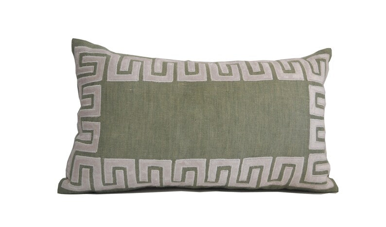 White Greek Key Linen Pillow Cover, Appliqué Pillow Case