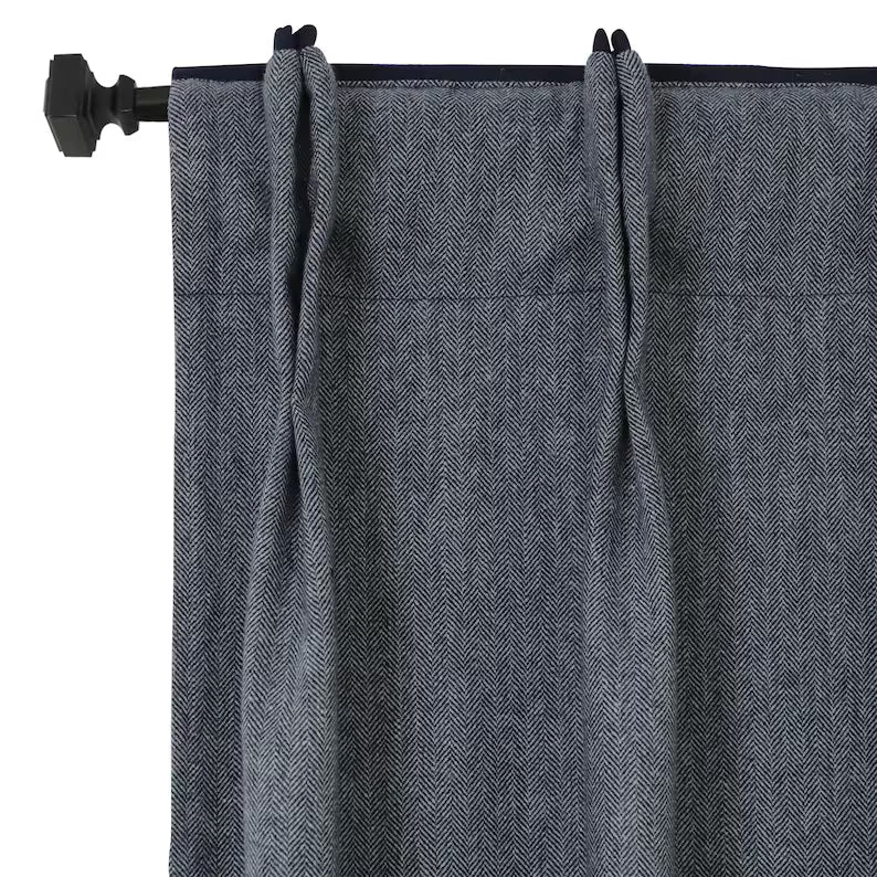 Pleated Chevron Wool Curtains with Cotton Trim | Custom Herringbone Drapes
