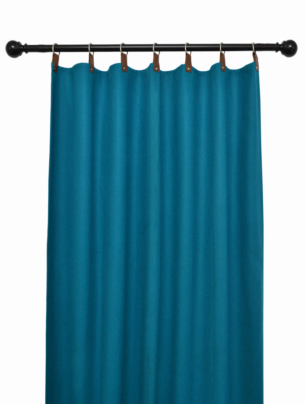 Blue Wool Felt Curtains With Leather Tab And Nickle Rings
