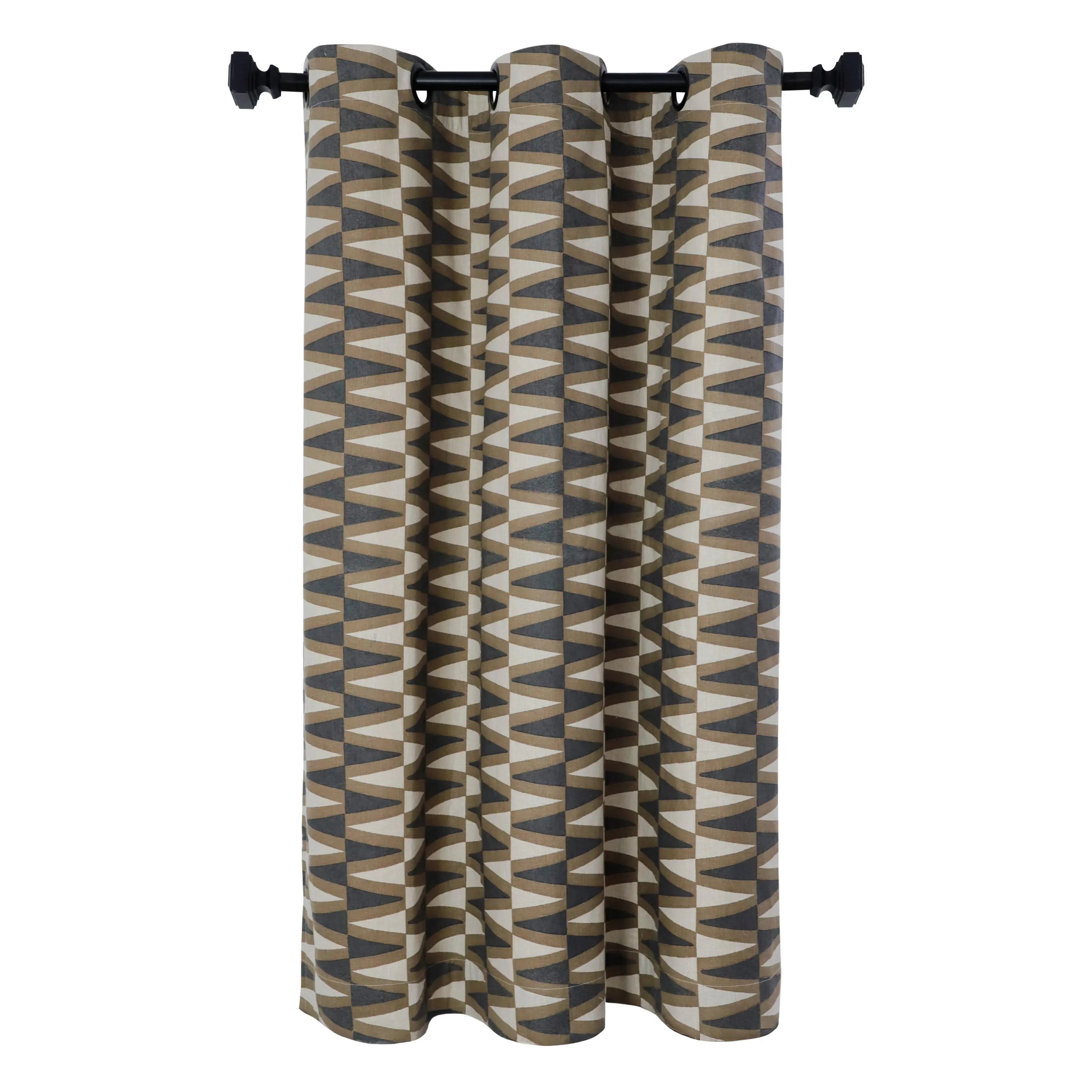Geometric Linen Curtain Panel with Grommets