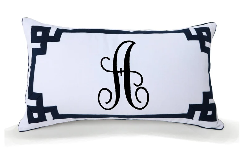 Bespoke monogrammed lumbar pillow cover – a personalized decorative pillow with custom initials for gifting.