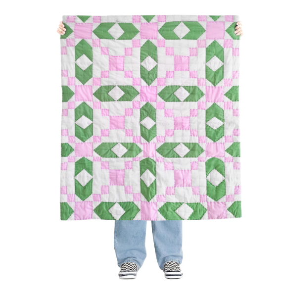 Handcrafted geometric quilt – lightweight, custom-size comforter for kids and dorm rooms.