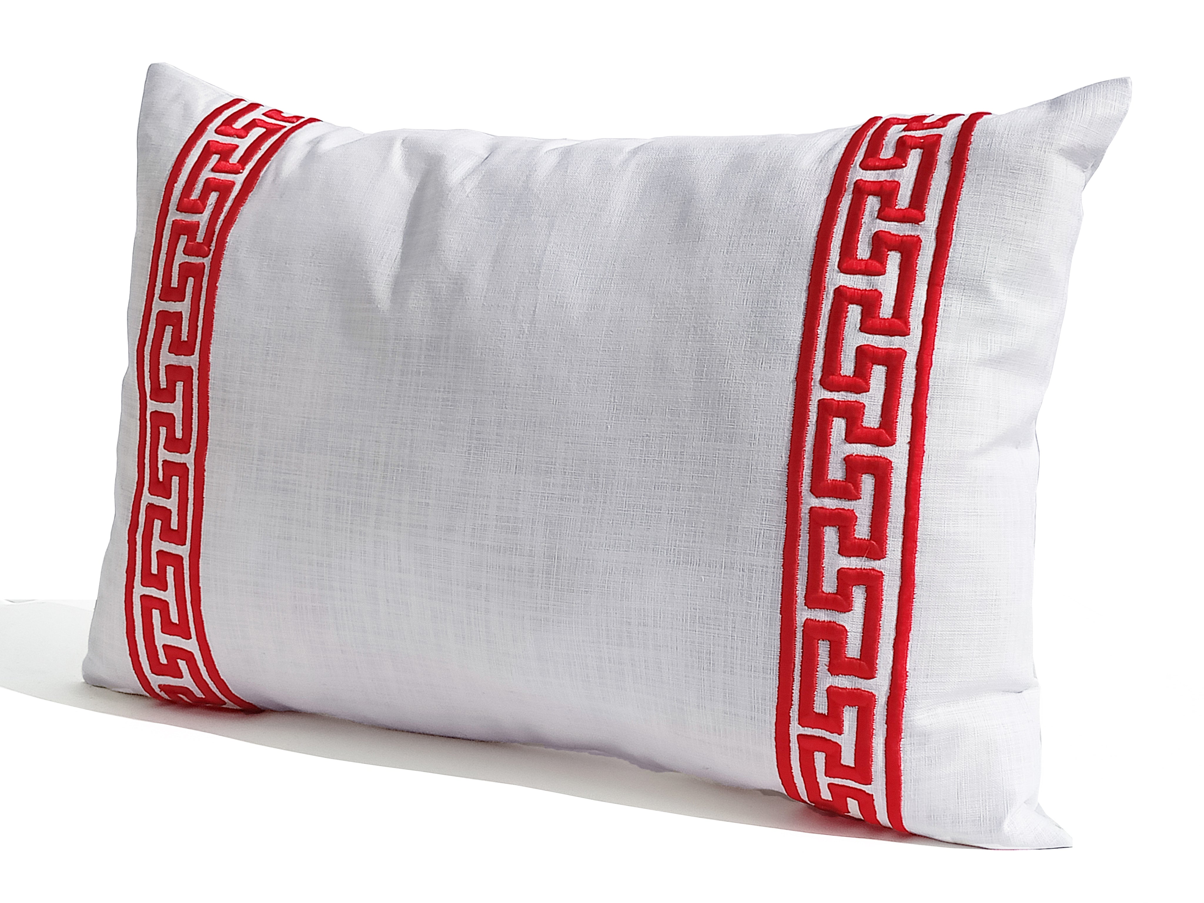 Amore Beaute White Red Greek Key Pillow Cover