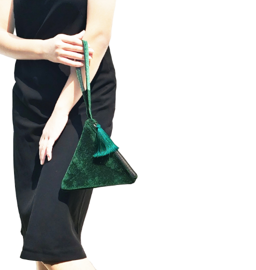 Emerald Green Velvet Pyramid Handbag
