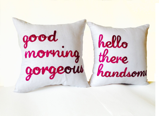 Handmade personalized throw pillow covers for couples with sweet messages