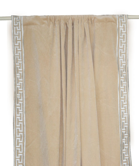 Amore Beaute Oatmeal Cotton Velvet Curtain in Greek Key Pattern