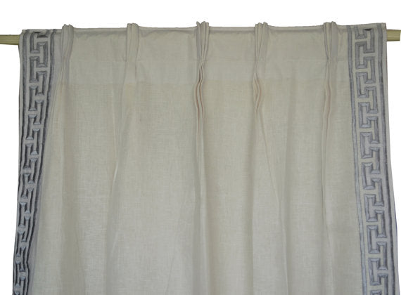Linen Curtain In Greek Key Embroidery
