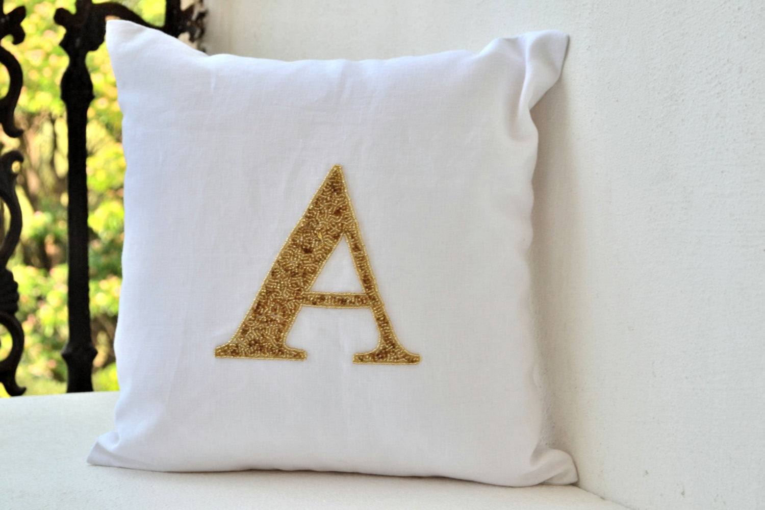 Handmade personalized pillow cover with gold sequin