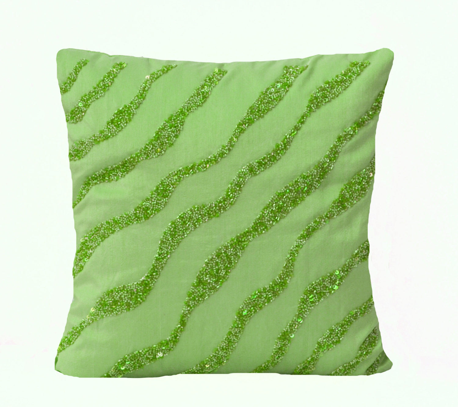 Green throw Pillows Green waves sequin bead detail cushion Sequin bead pillow 16X16 green pillow gifts Green decorative pillows