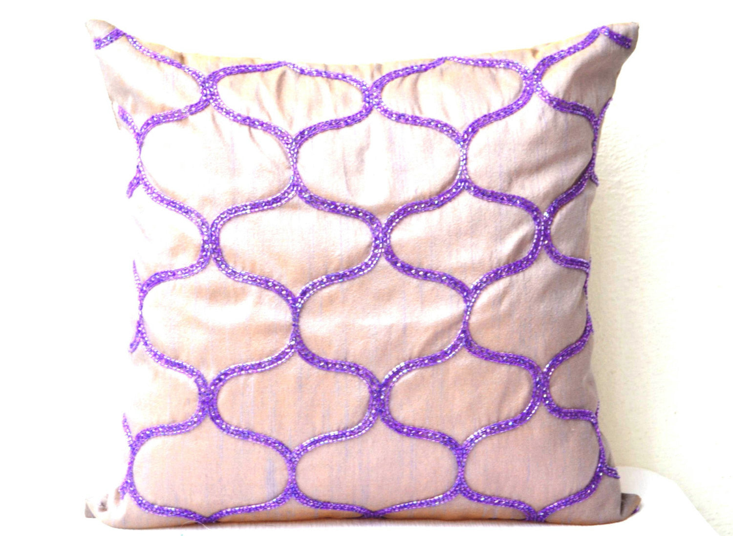 Shop online for handmade purple silk throw pillow cover with beads