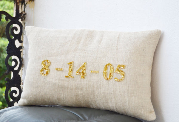 Shop online for burlap pillow with monogram and white embroidery