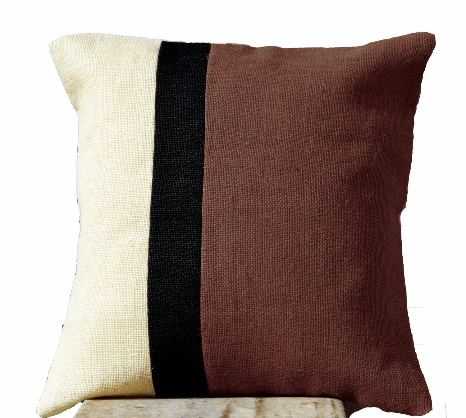 Burlap Taupe Pillow Color Block Decorative Cushion Cover Sofa Pillow