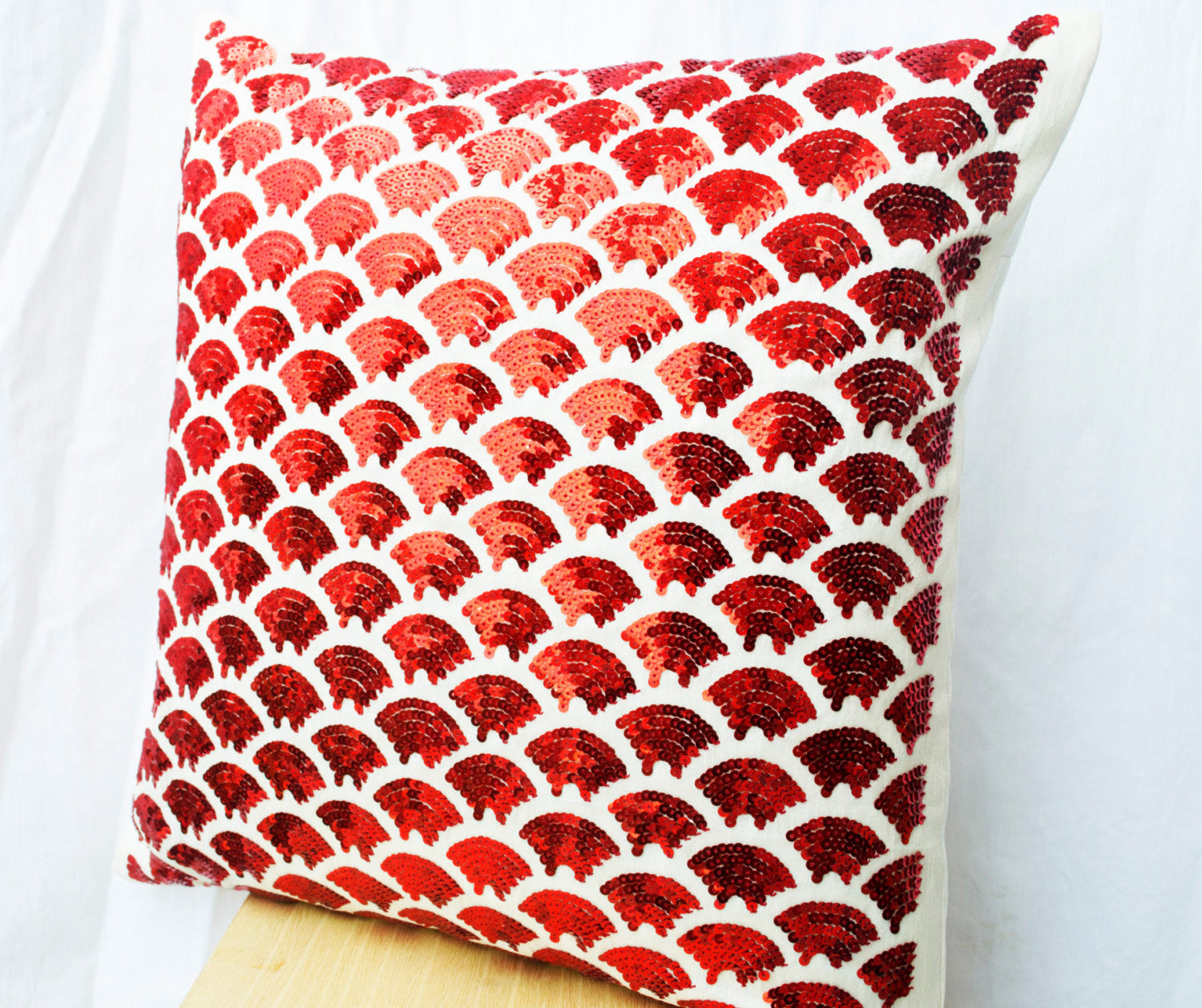 Shop for handmade red throw pillow with sequin and sashiko embroidery