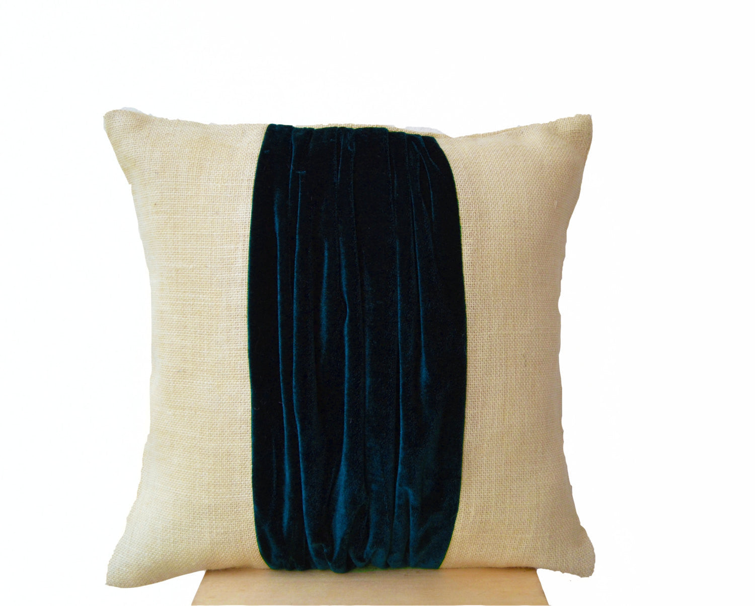 Handmade blue velvet and ivory throw pillow cover