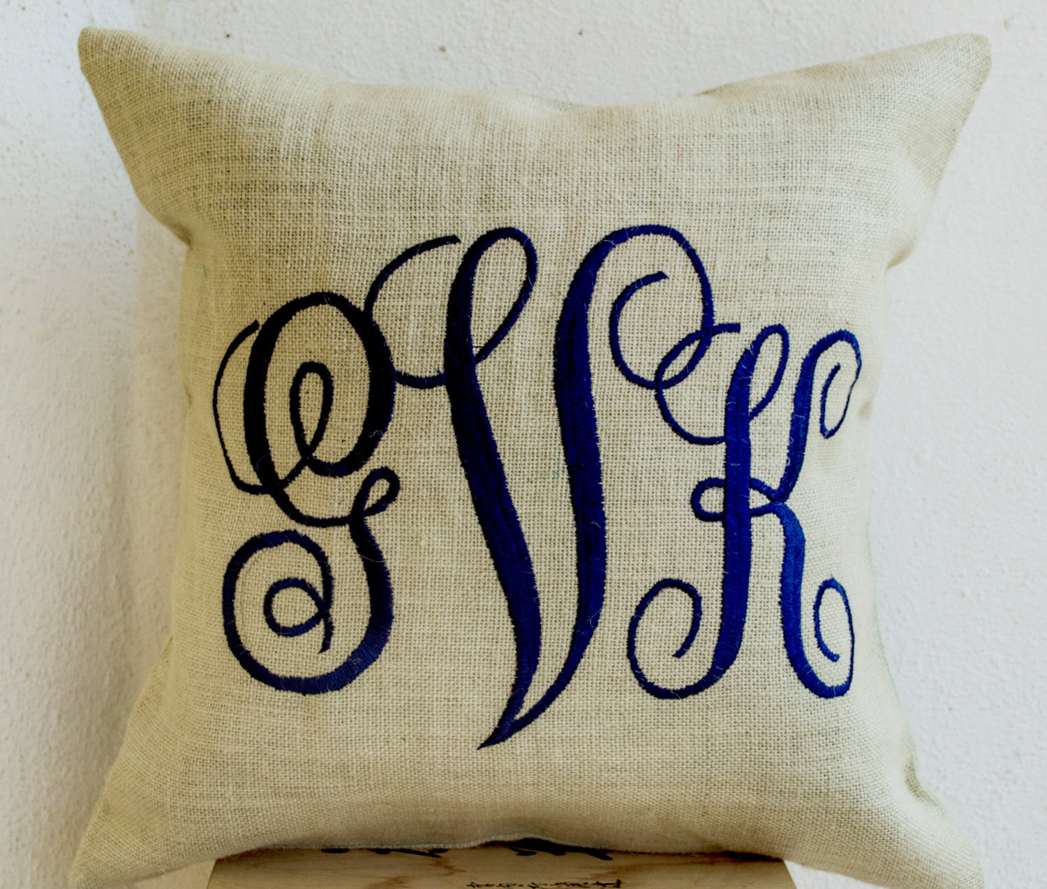 Handmade burlap ivory pillows with monogram