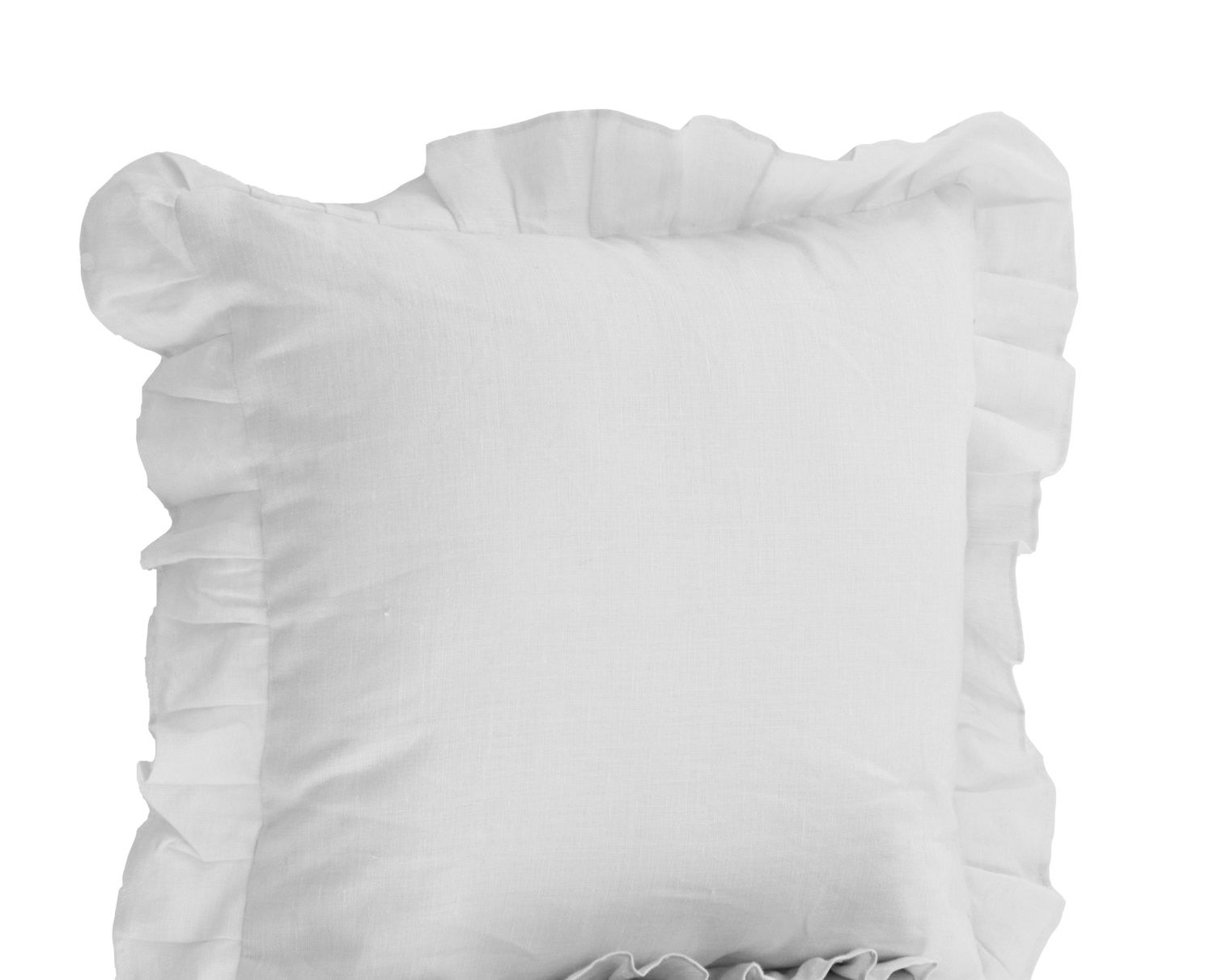 Handmade pure white linen throw pillows with ruffles