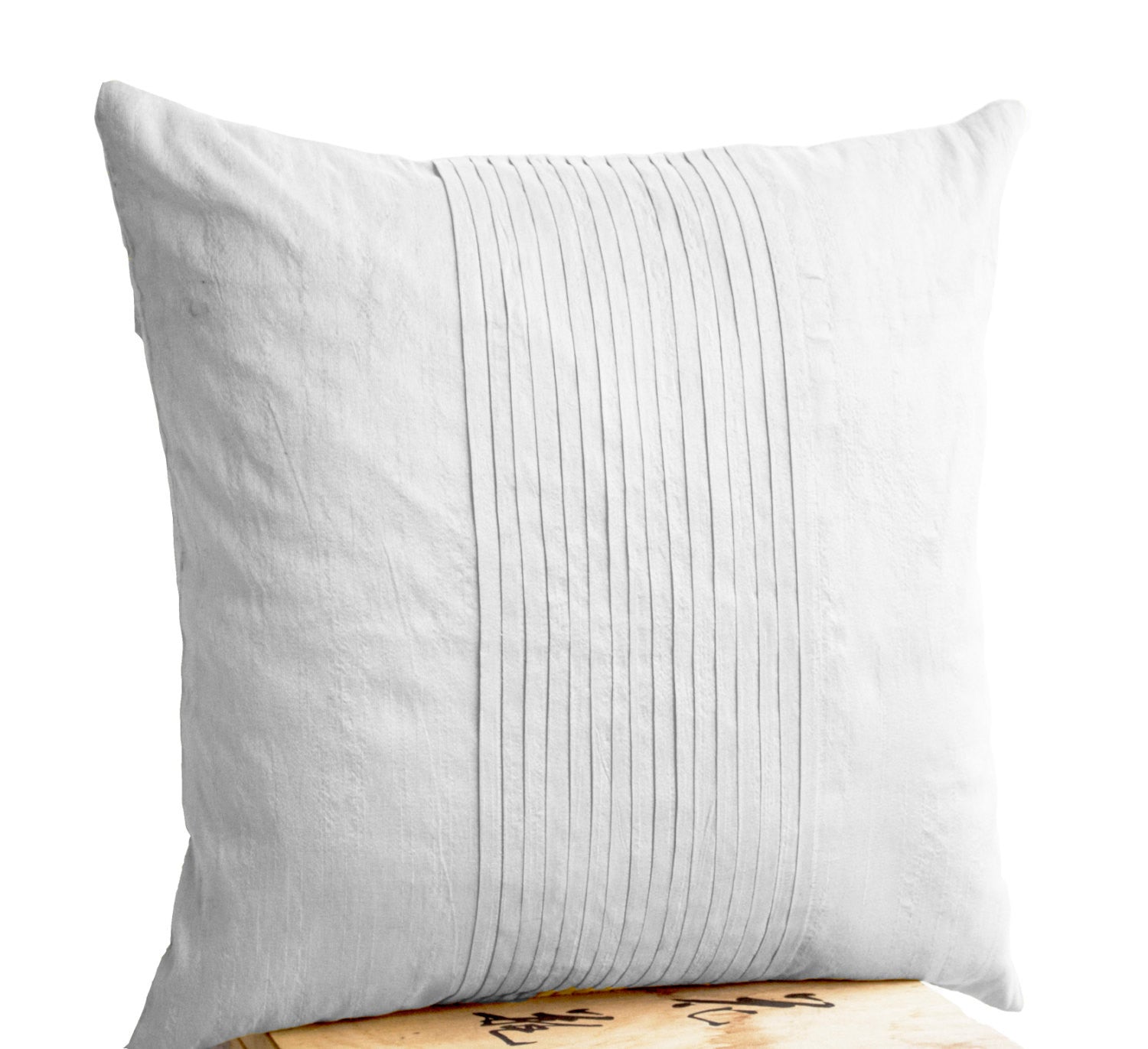 Shop online for handmade white silk pillow case with pin tuck design