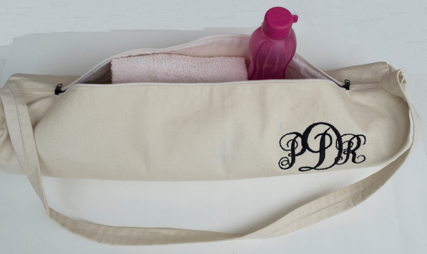 Shop online for handmade custom yoga mat bags with twill monogram