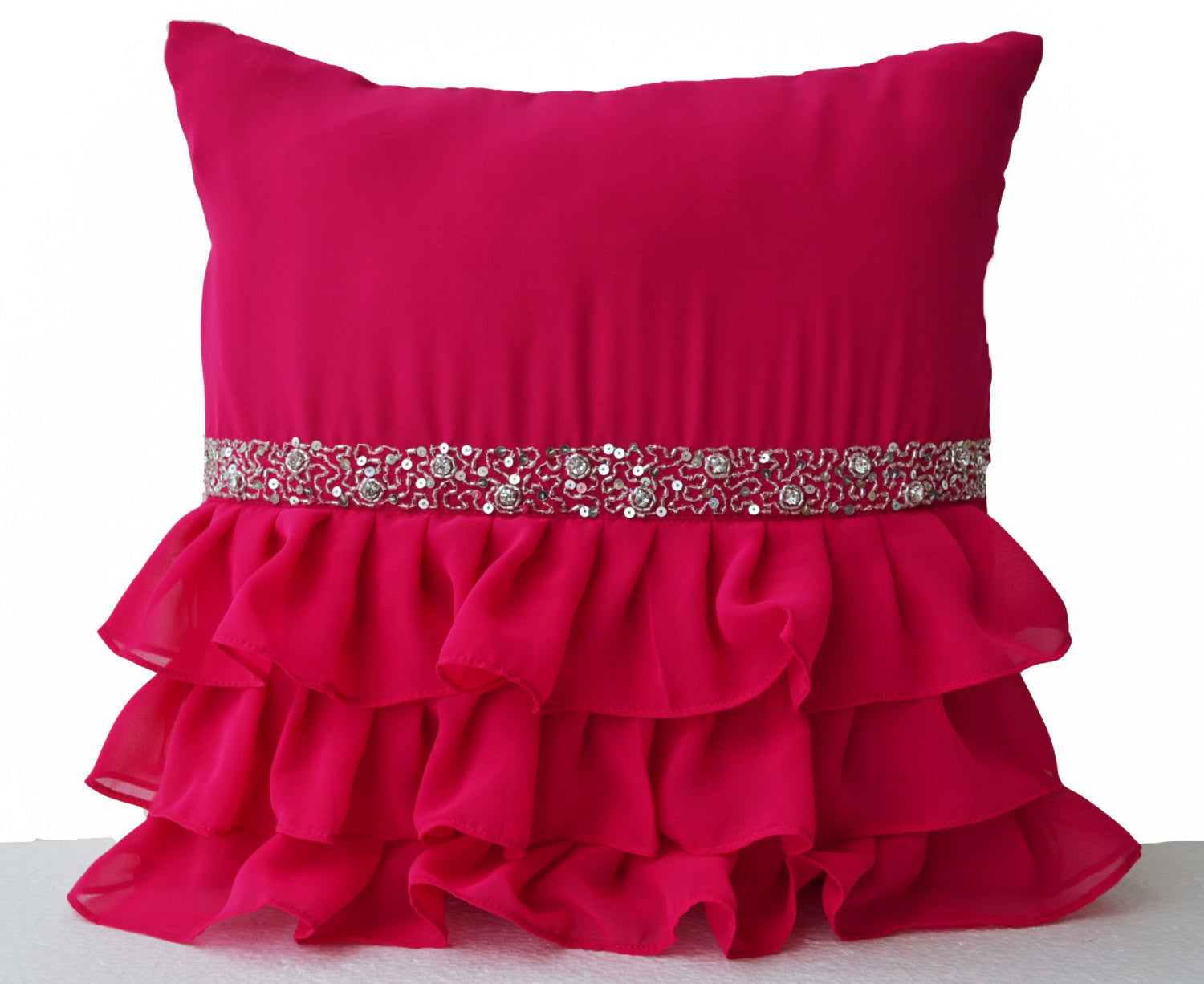 Shop online for handmade hot pink throw pillow with ruffles and sequin