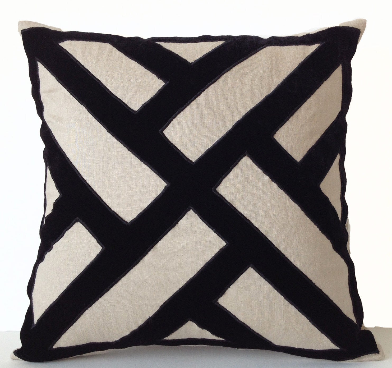 Handmade gray linen throw pillows in velvet