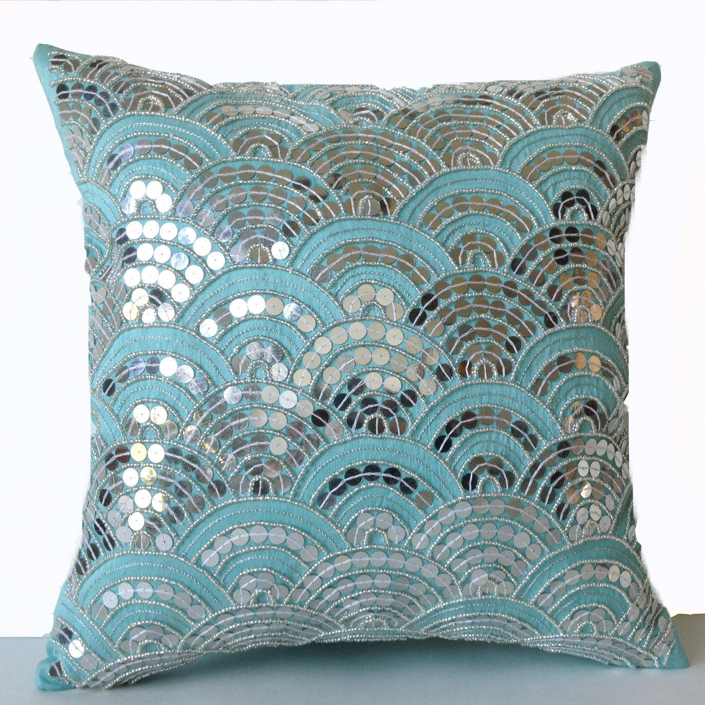 Teal discount embroidered pillow