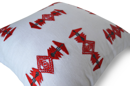 Handmade throw pillow cover with tribal embroidery