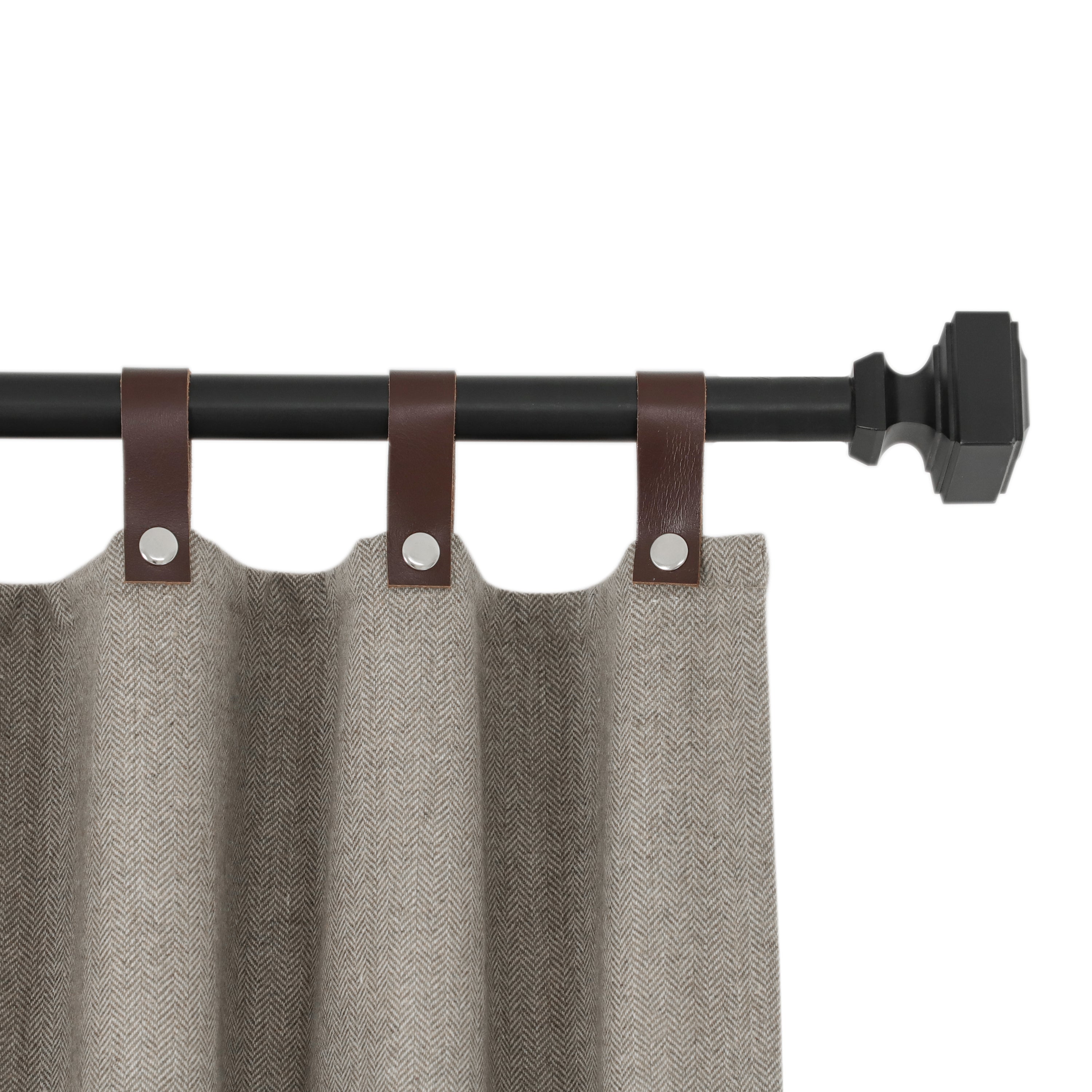 Chevron Wool Curtain With Leather Tab And Snap Button