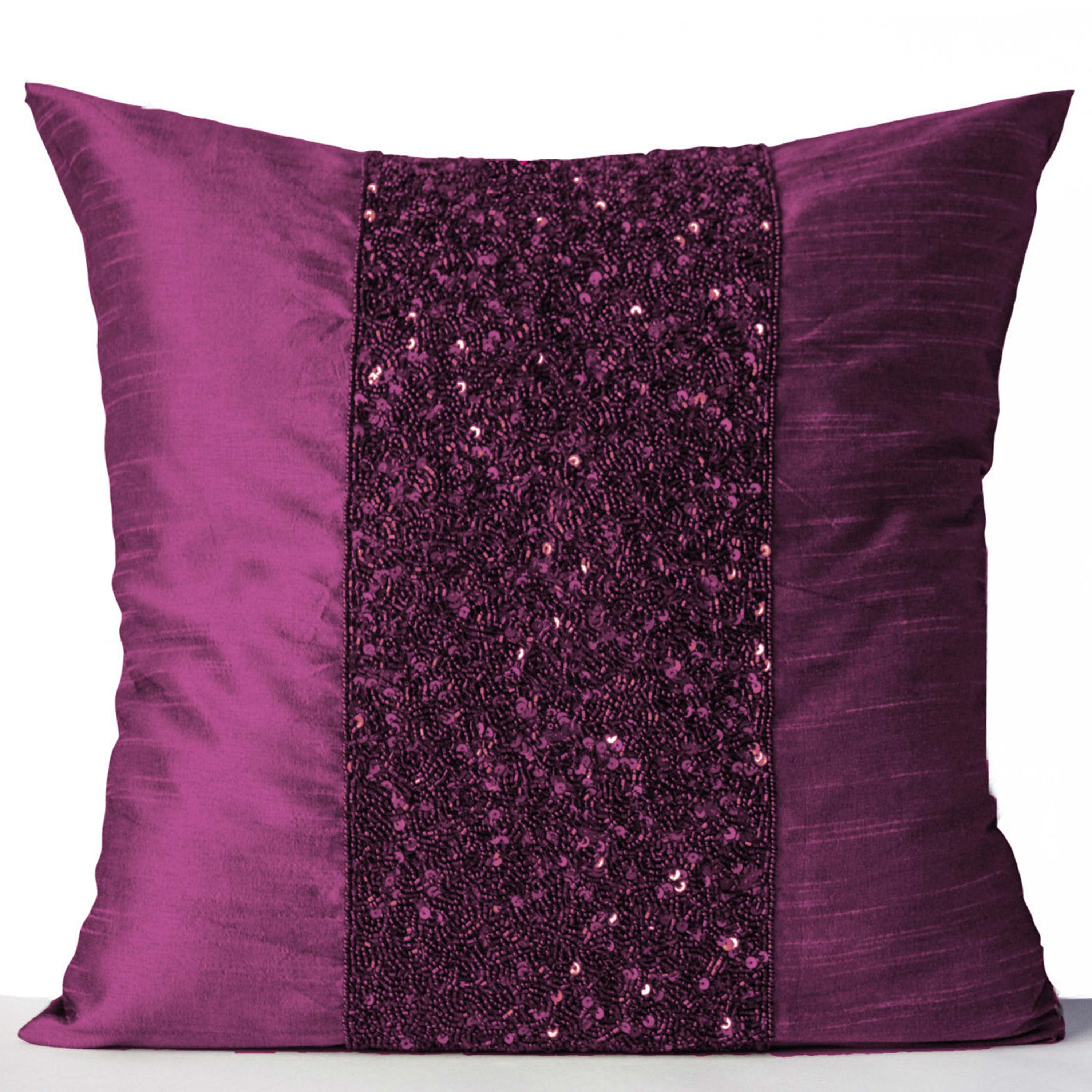 Purple Faux Silk Pillow Cover With Geometric Sparkle