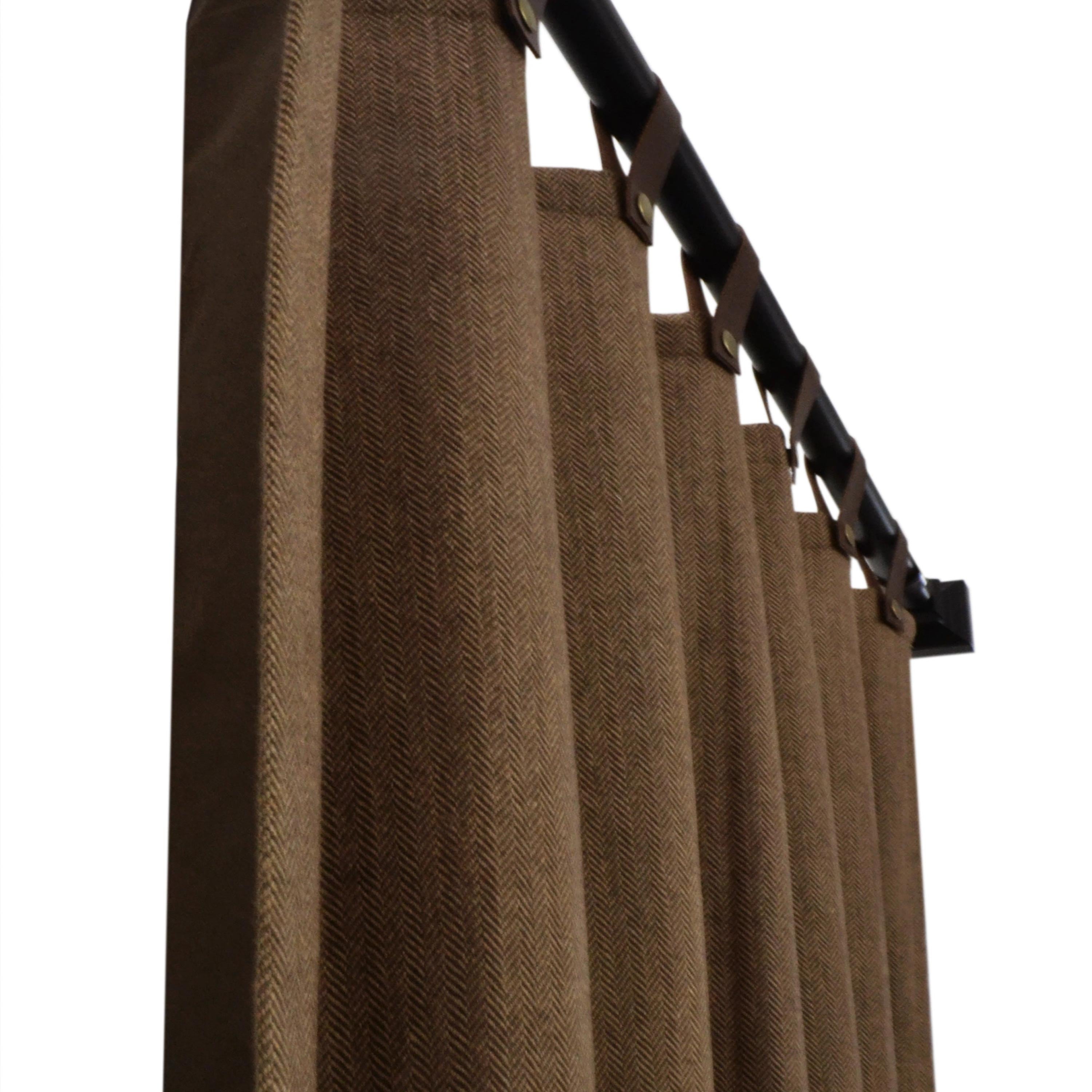 Brown Chevron Wool Curtains With Leather Tabs