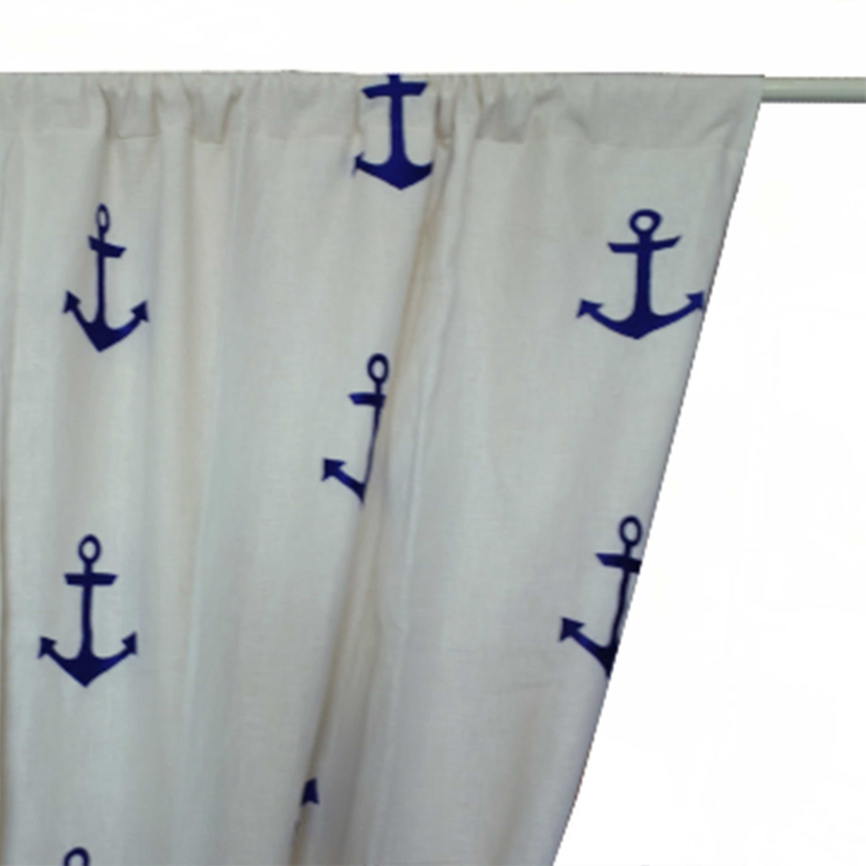 Linen Curtain Drape In Navy Blue Anchor Embroidery