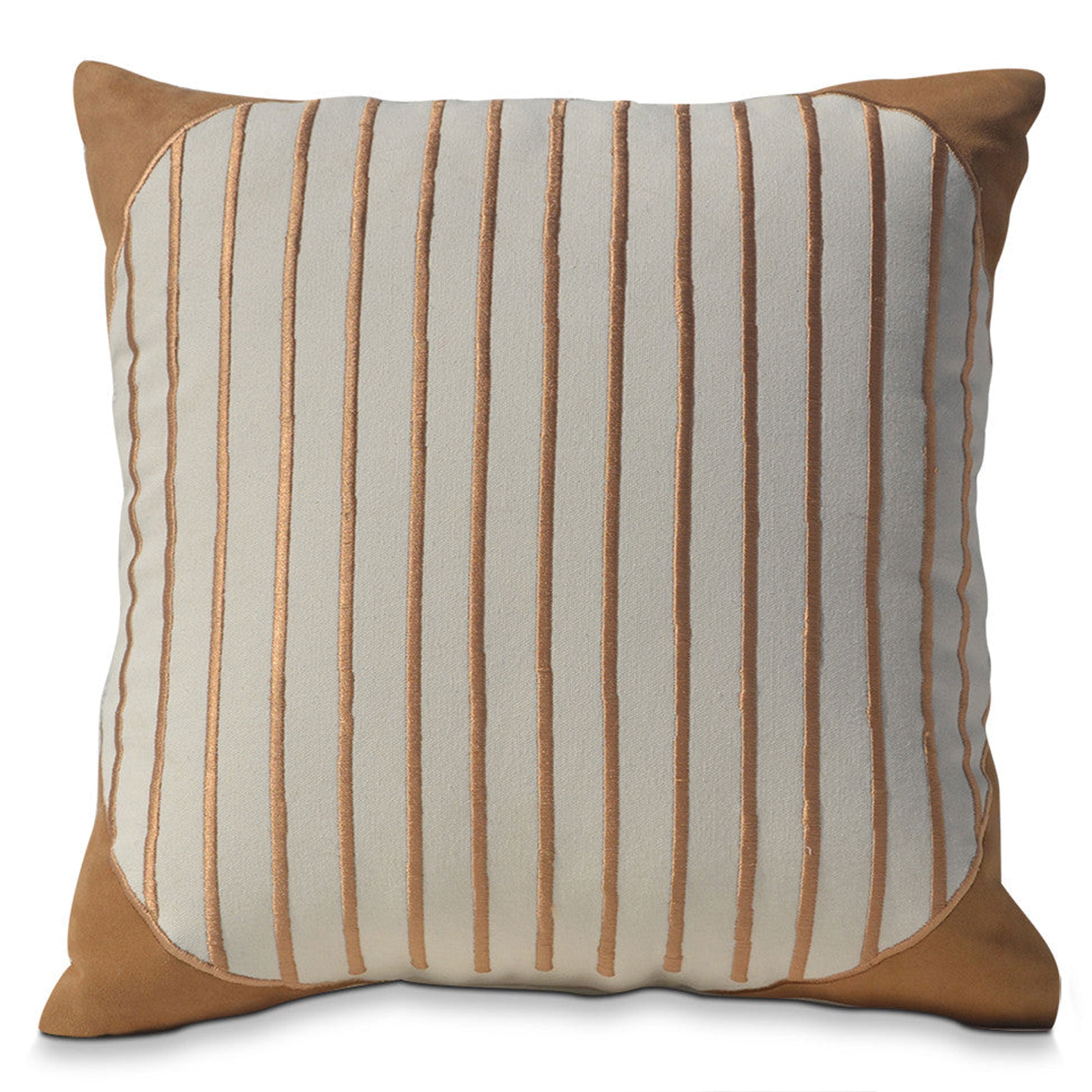 Geometric Stripes Hand Embroidered Decorative Cotton Pillow Cover