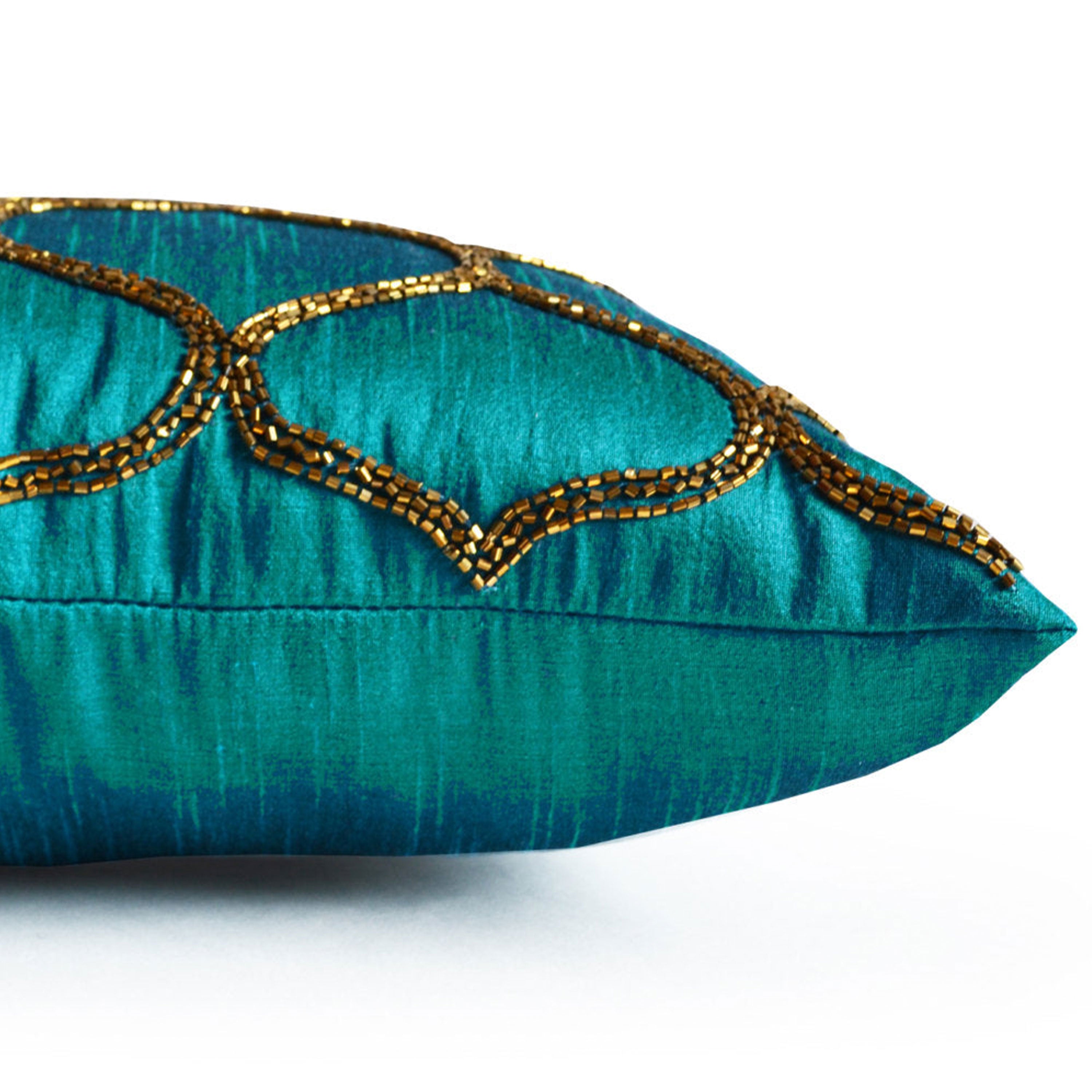 Designer Pillow Covers, Teal Pillow Covers, Turquoise Pillow, Brown Trellis Geometric Gold Pillows