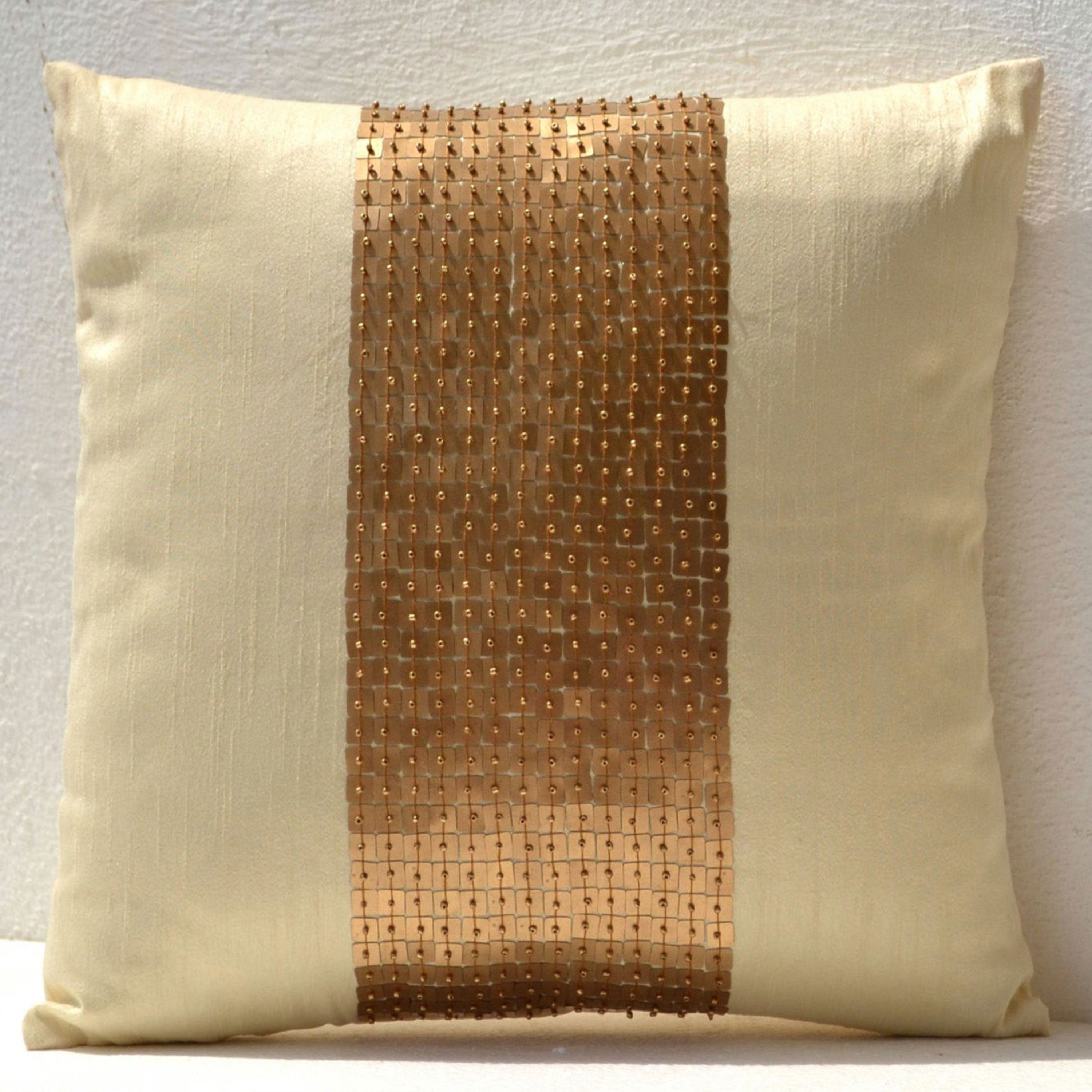 Gold pillow - Cream silk Pillow - Silk cushion - Gold cushion - 16x16 - gift - sofa pillow - couch pillow - decorative pillow - throw pillo