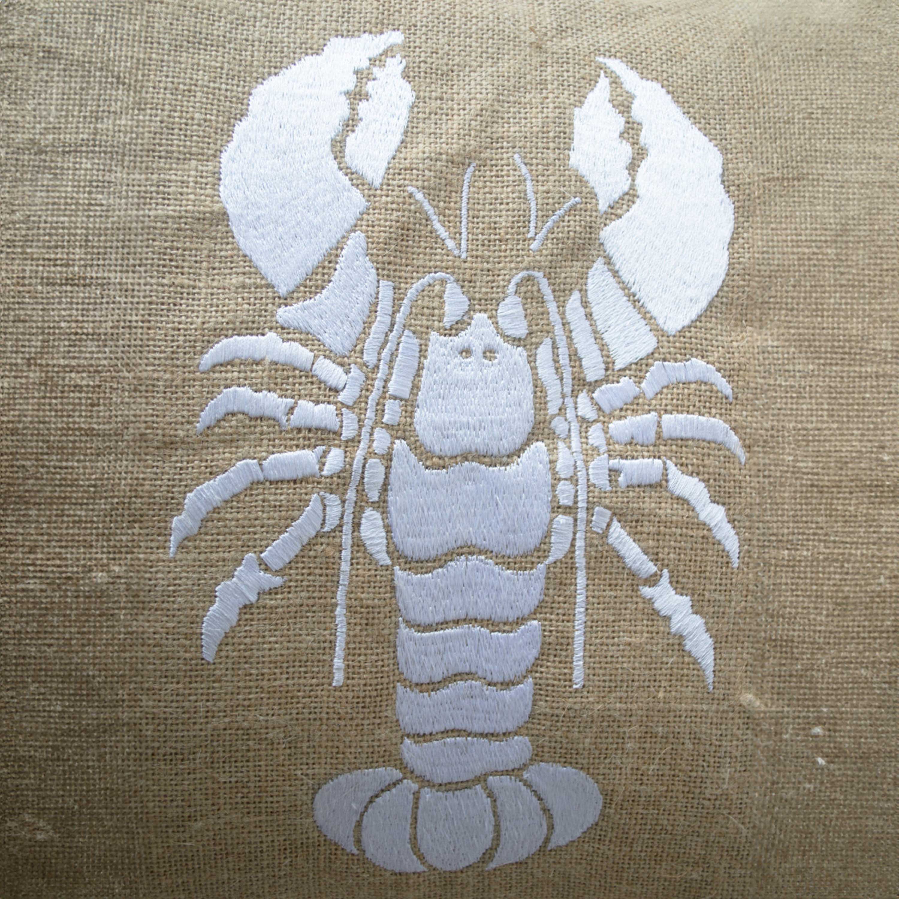 Sea pillow Cover- Embroidered lobster pillow- Burlap pillow- White lobster throw pillow- Gift- Bedding- White cushion- Oceanic pillow