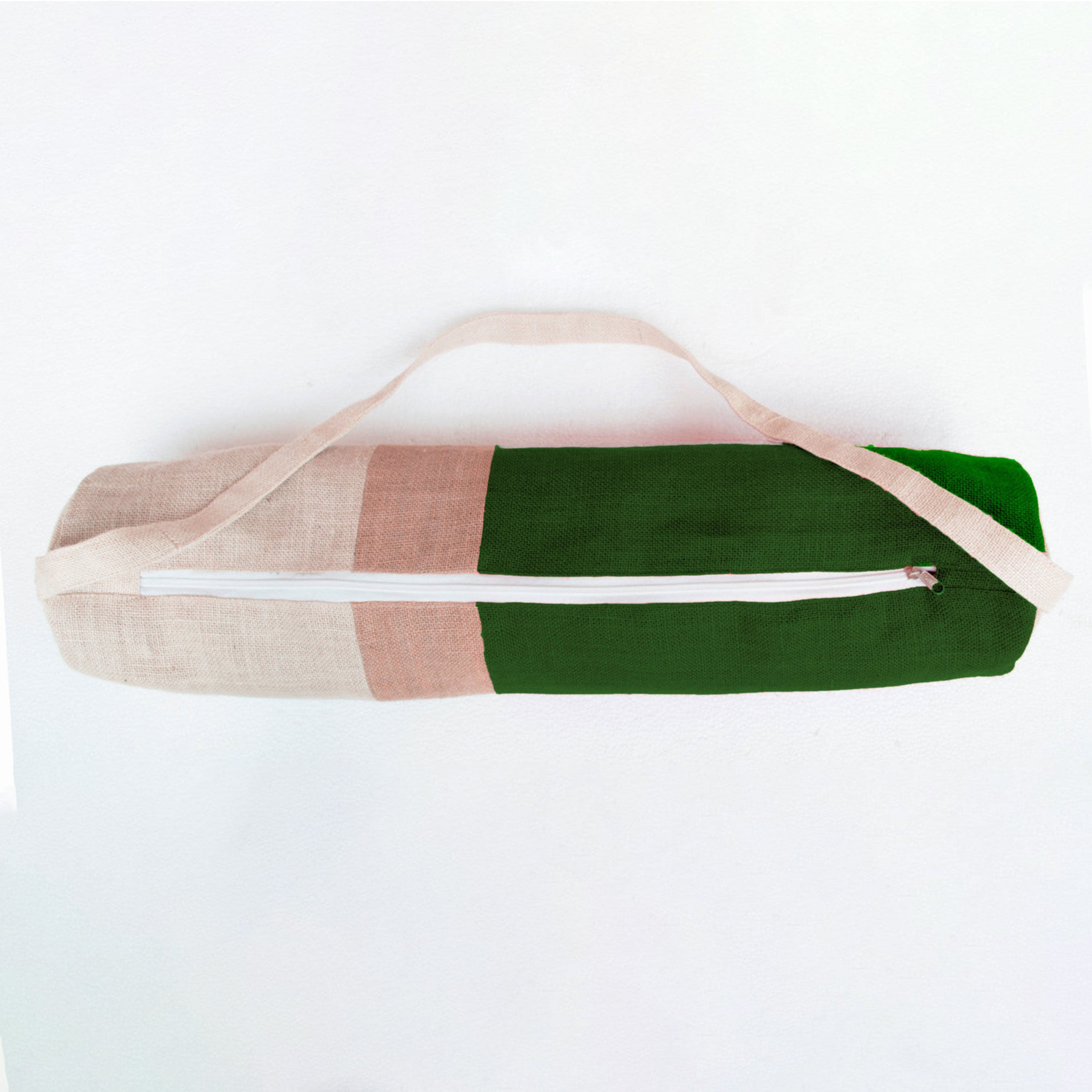 Personalized Yoga Bag - Green Burlap Color Block Yoga Bag- Yoga Tote- Yoga Mat Sling- Green Beige Cream Yoga Bag- Yoga Backpack Accessories