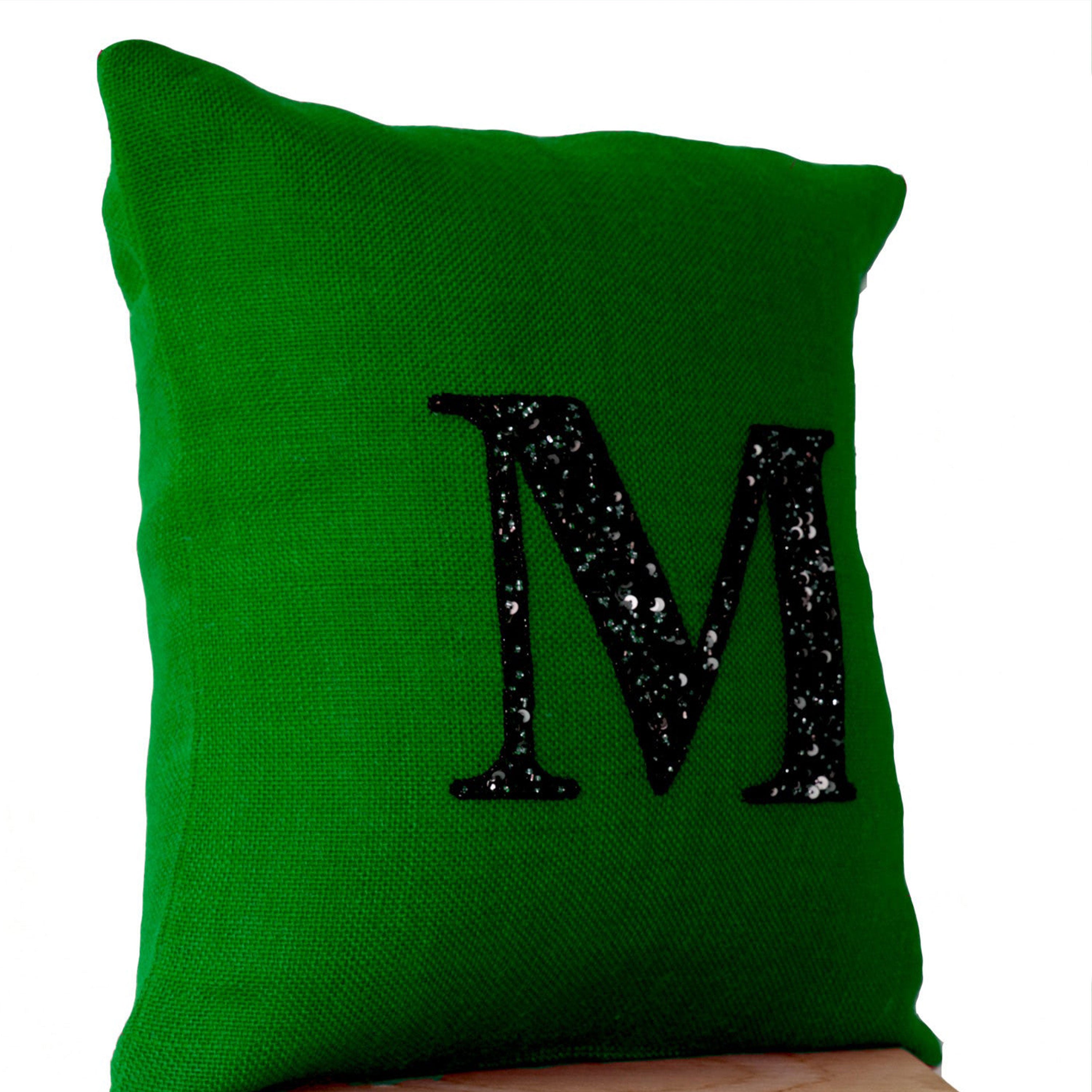 Customized Sequin Monogram Decorative Pillow Cover With Personalized Letter