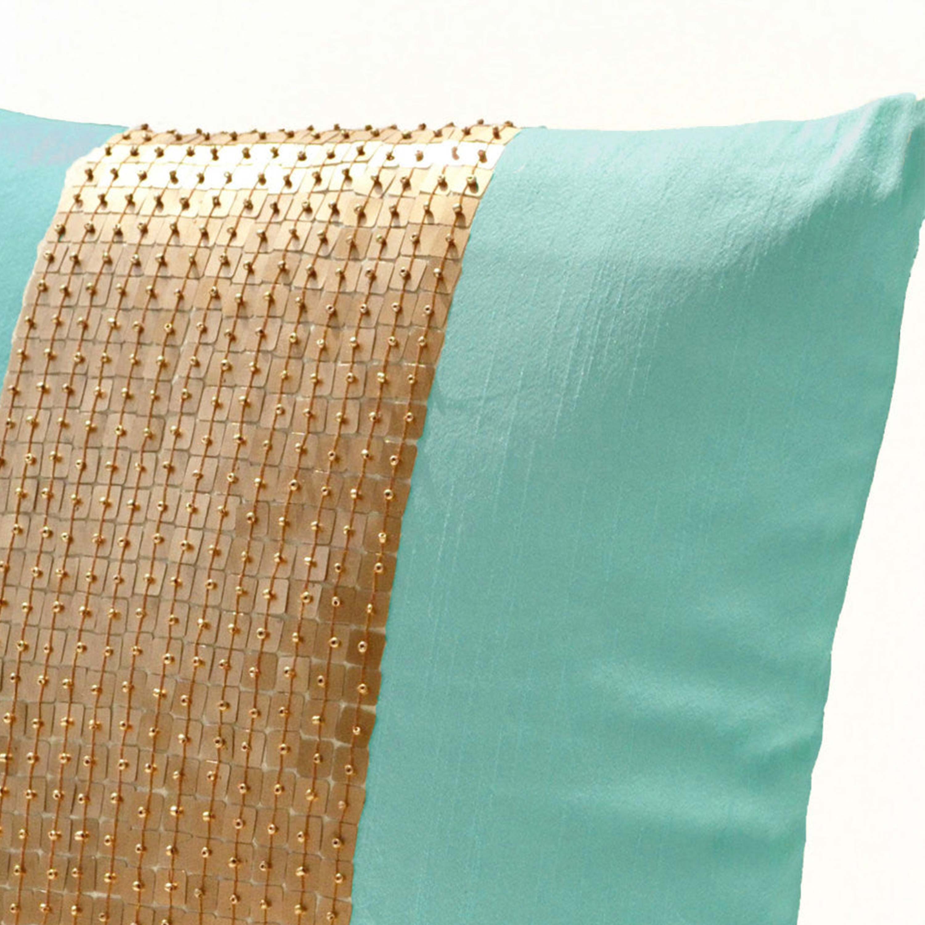 Teal Pillows -Teal gold color block pillows in silk -Sequin pillows -16X16 -Couch pillows- Sofa pillows- Toss pillow -Decorative pillow