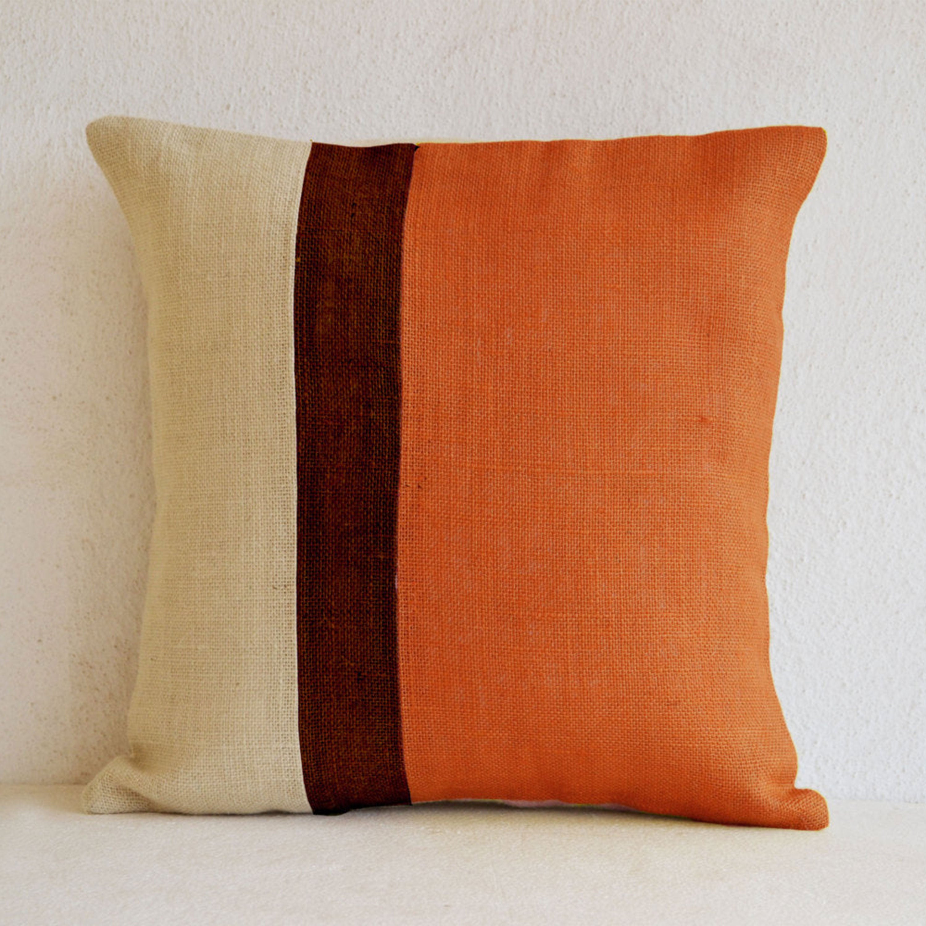 Handmade Orange Burlap Pillow Cover