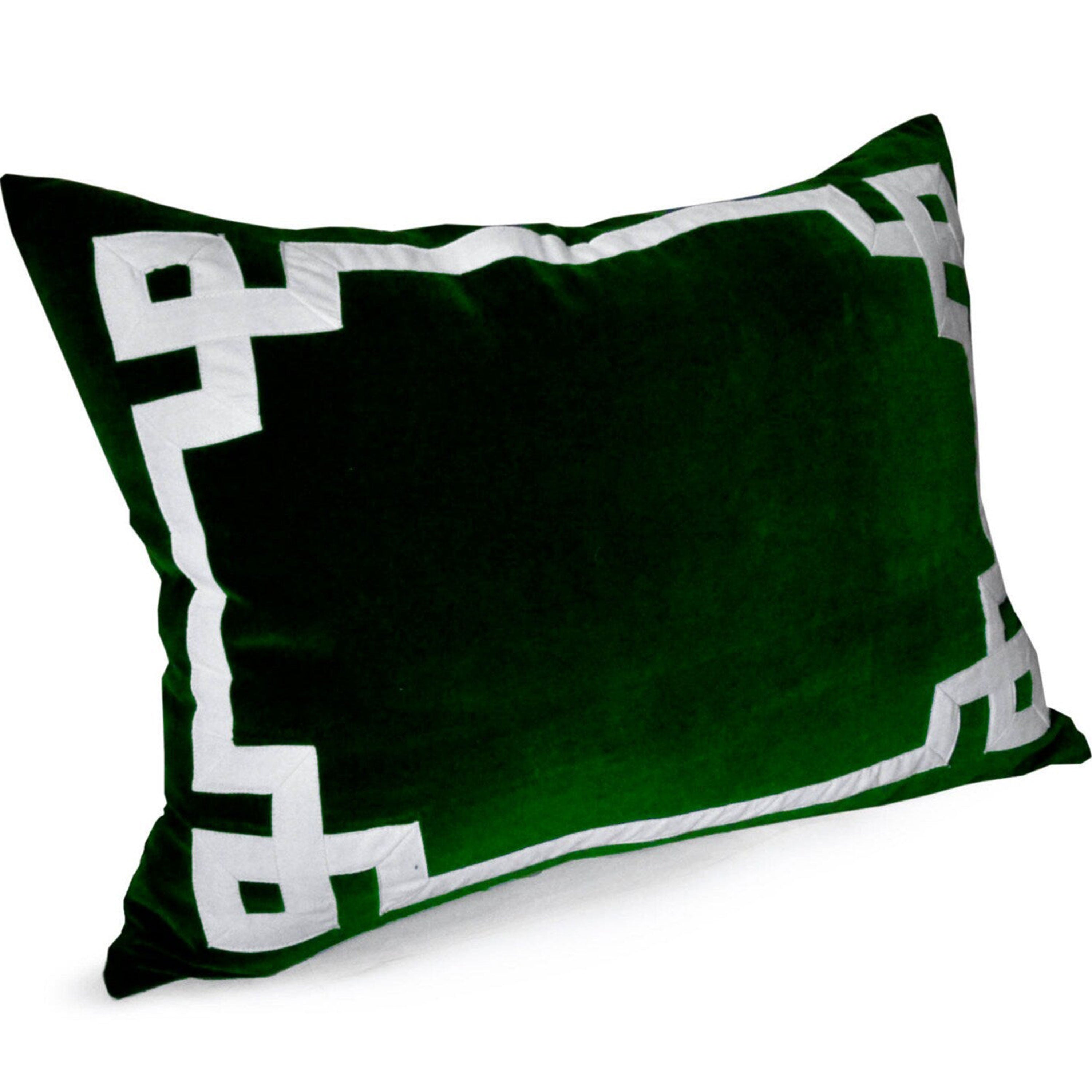 Green Greek Key Throw Pillow Cover, Velvet Greek Key Pillow